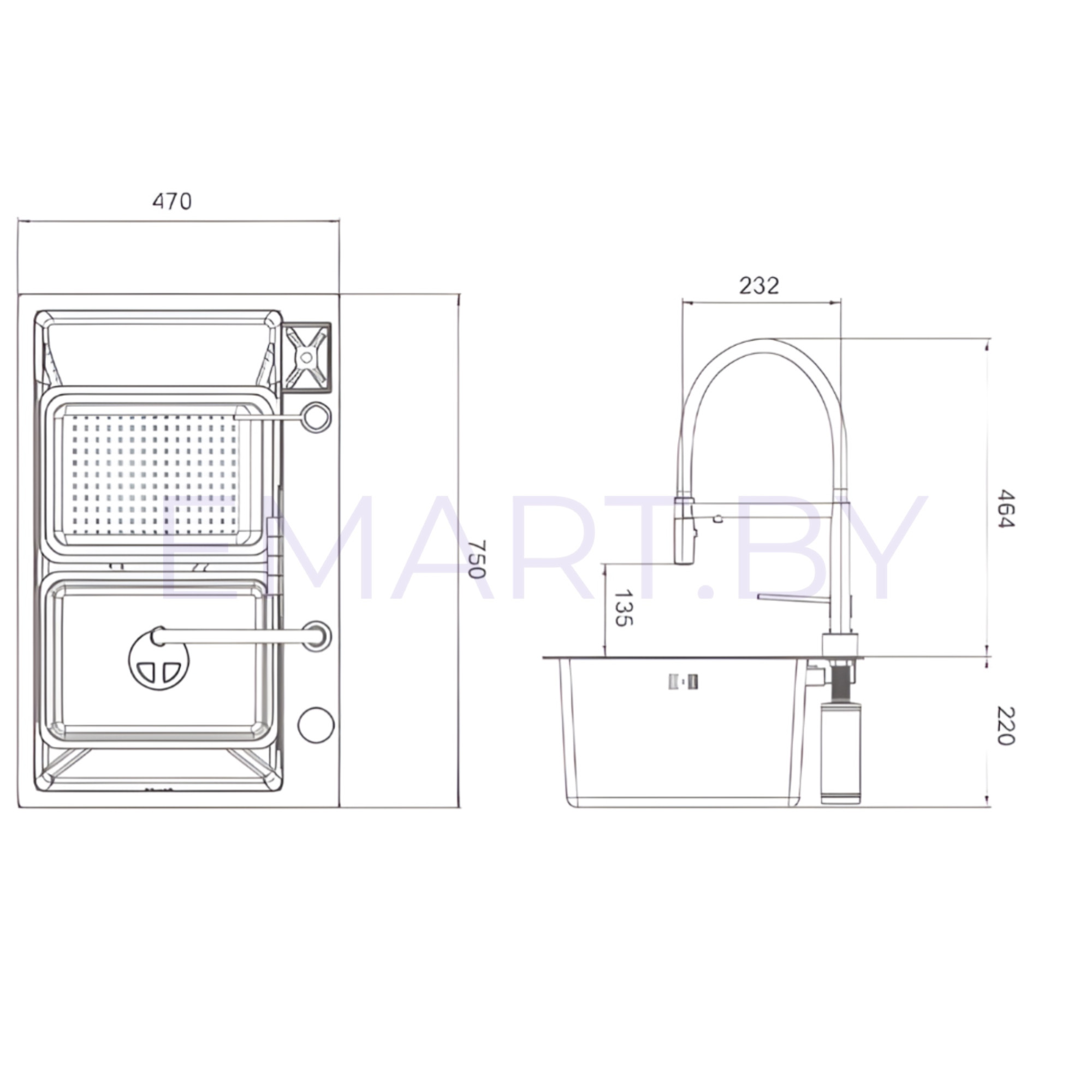 Кухонная мойка Gappo GS7547-13 многофункциональная фото-3