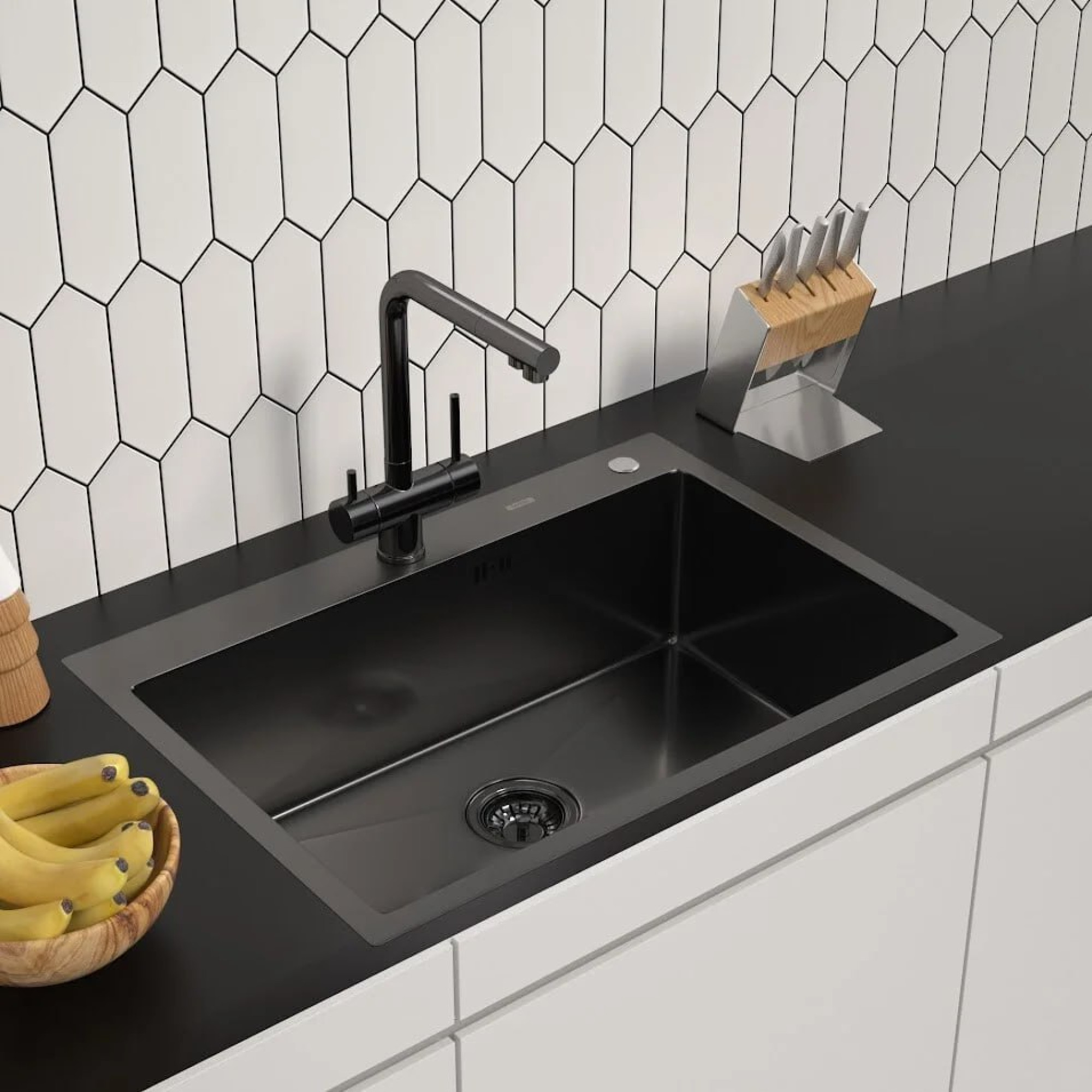 Кухонная мойка ARFEKA ECO AR 700*500 BLACK PVD NANO DECOR VOLCANIC ROCK