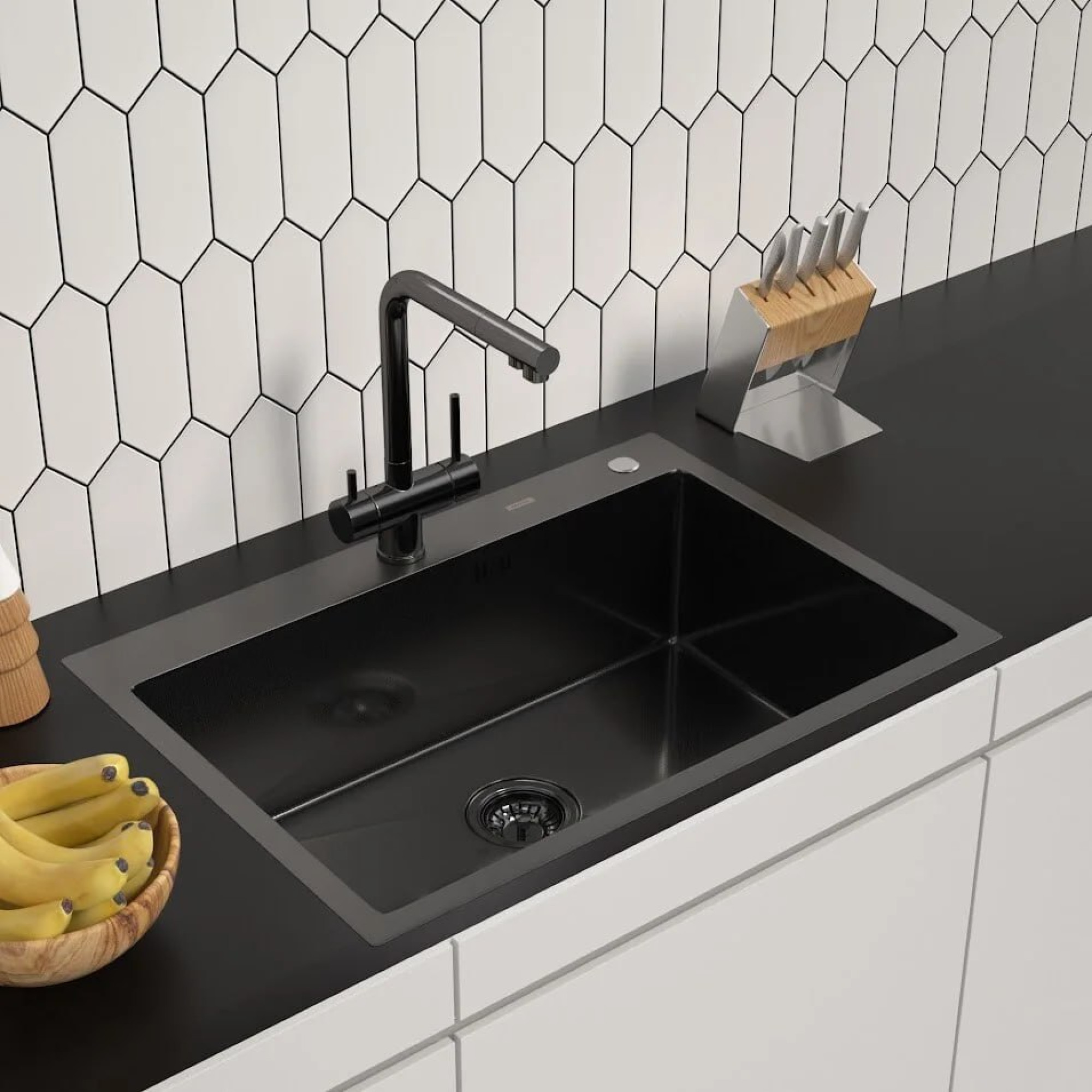 Кухонная мойка ARFEKA ECO AR 700*500 BLACK PVD NANO DECOR MILLET GRAINS