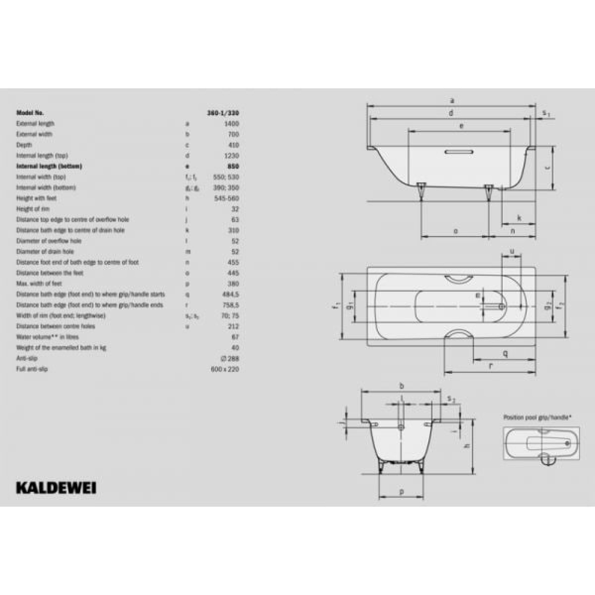 Ванна Kaldewei Saniform Plus 360-1 140x70 фото-4