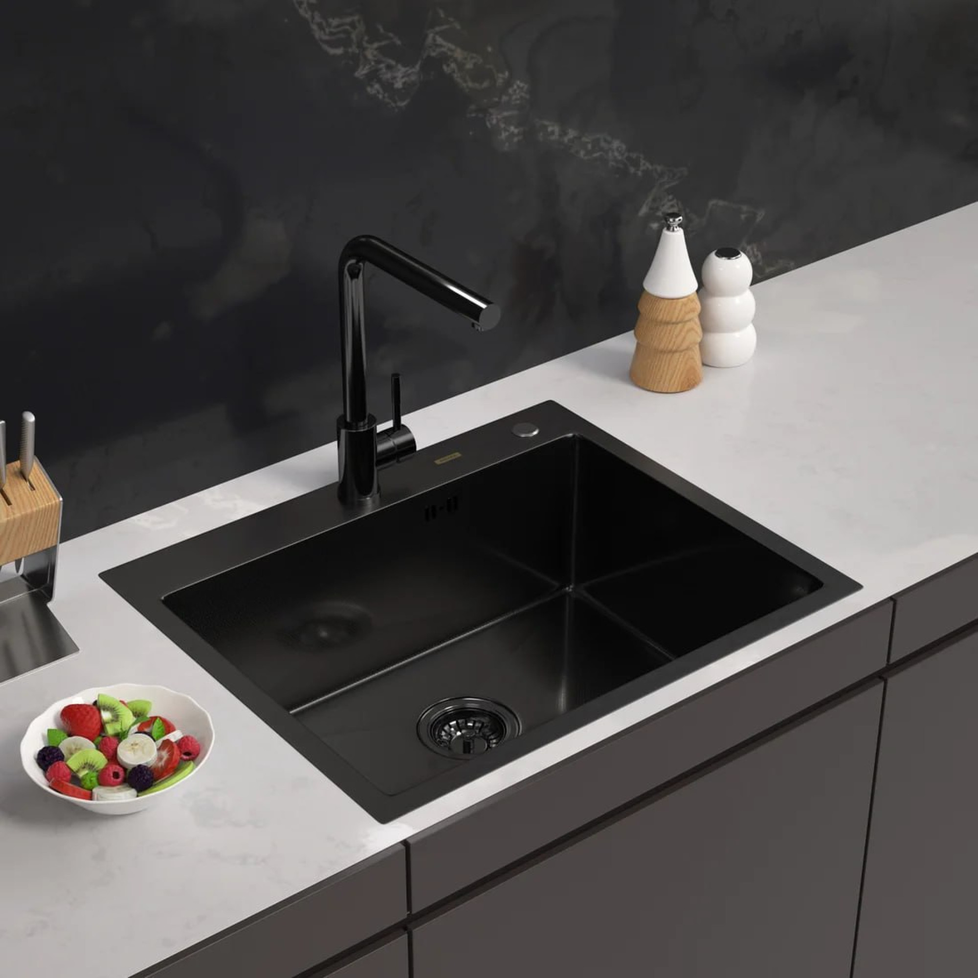 Кухонная мойка ARFEKA Eco AR 600*500 Black PVD Nano Decor Millet Grains