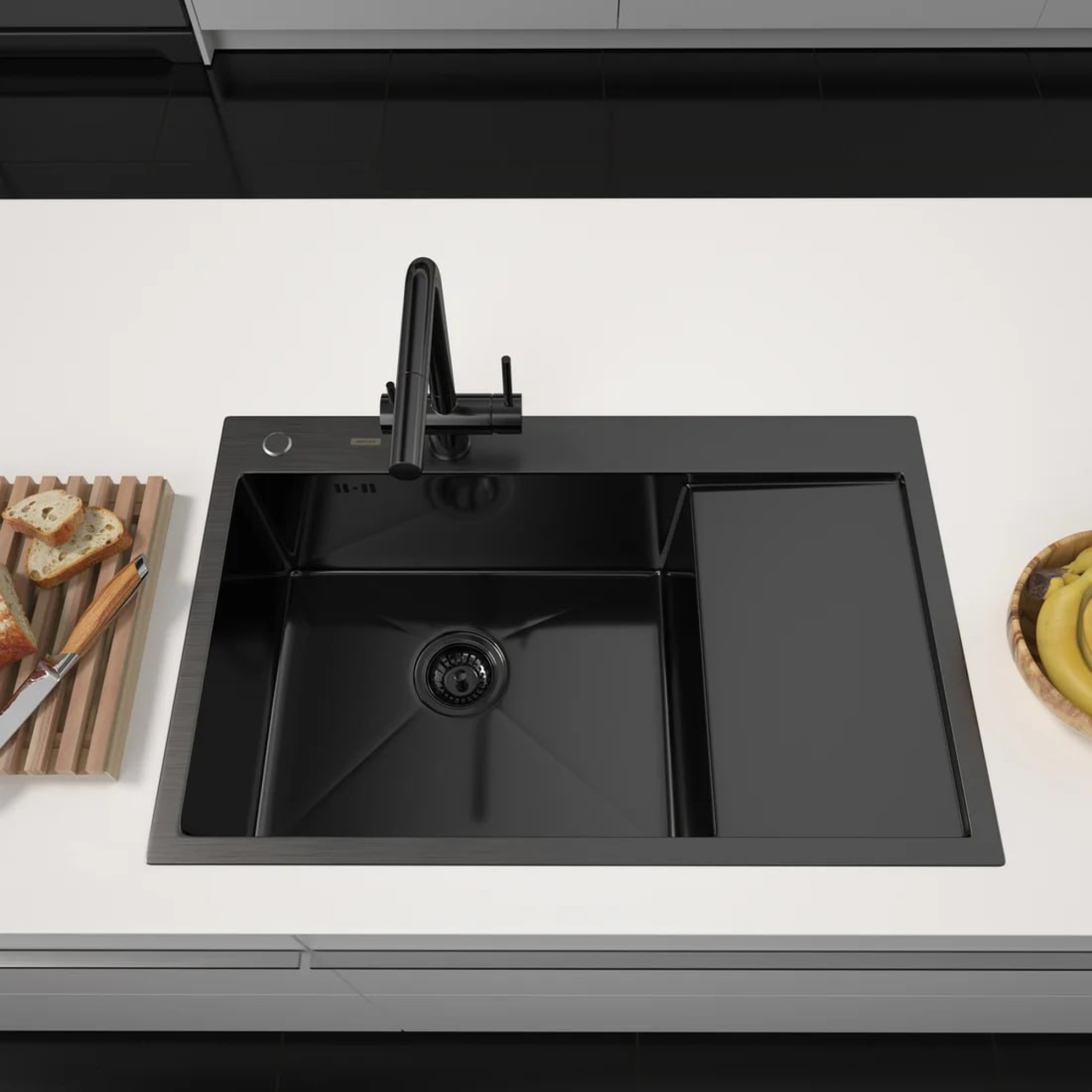 Кухонная мойка ARFEKA ECO AR 780*500 L BLACK PVD NANO фото-2