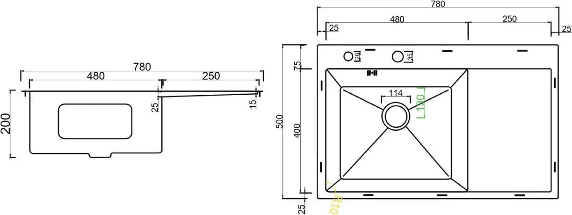Кухонная мойка ARFEKA ECO AR 780*500 L SATIN фото-6
