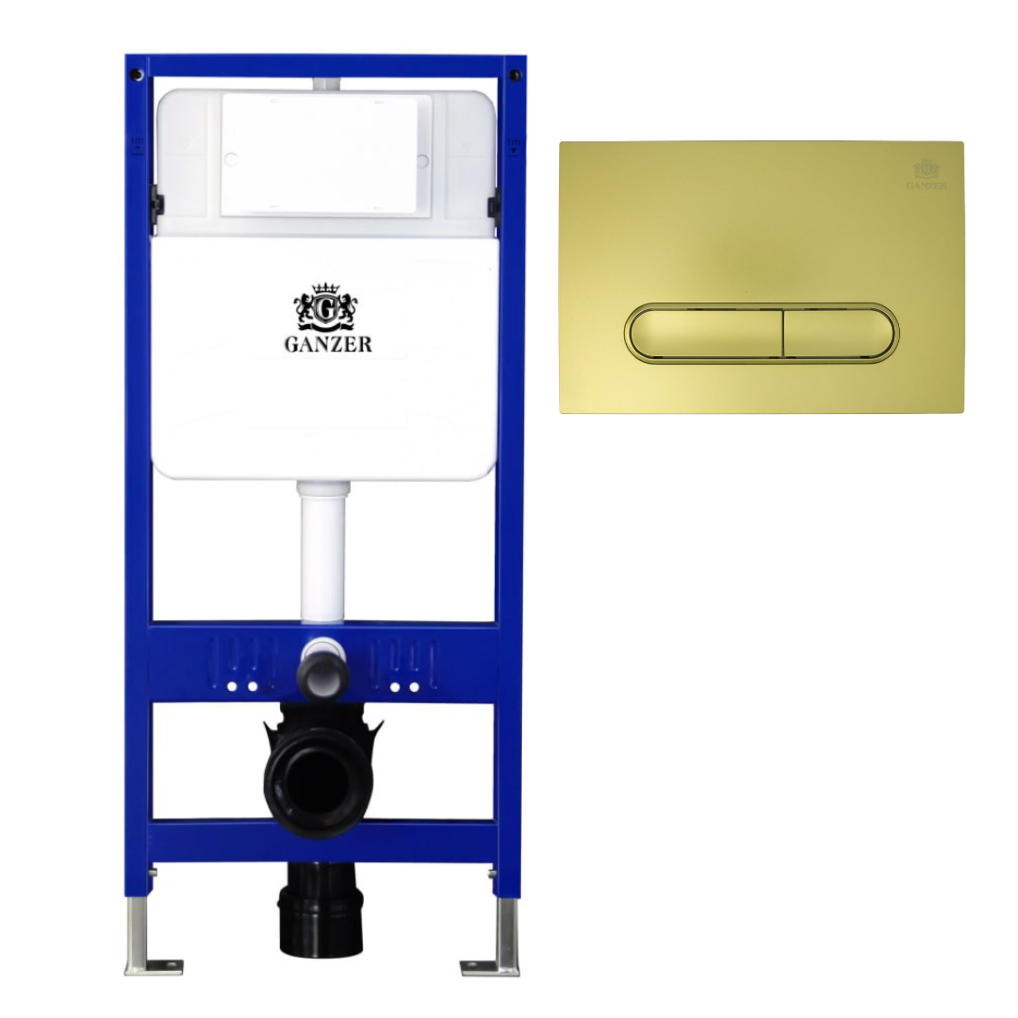 Инсталляция для подвесного унитаза GANZER GZ 27001 с клавишей смыва для инсталляции Ganzer GZ 2752-D (S) матовое золото