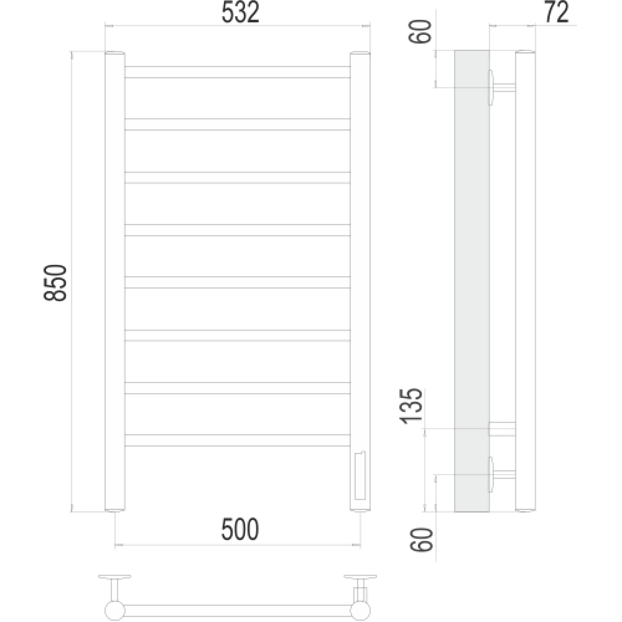 Полотенцесушитель TERMINUS Аврора П8 500х850 (сатин, Quick Touch) фото-2