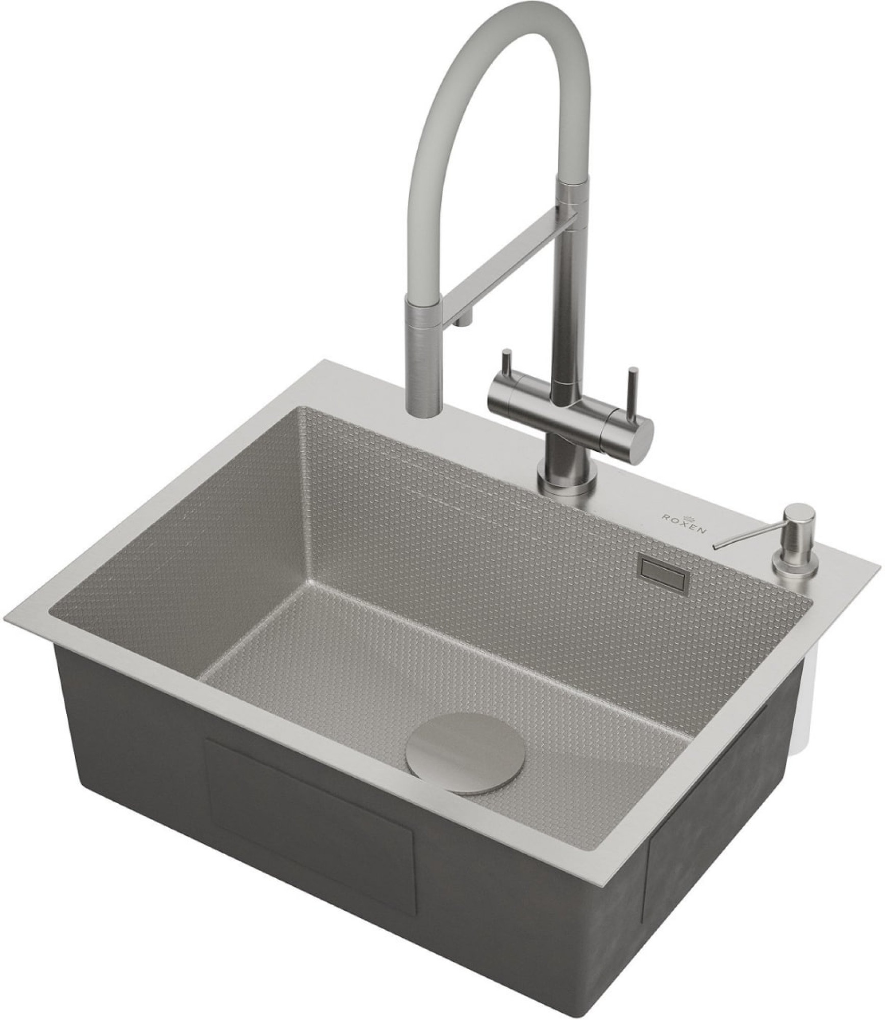 Кухонная мойка Roxen Snake 560220-60-S сатин/текстурная поверхность (с коландером и дозатором) фото-10