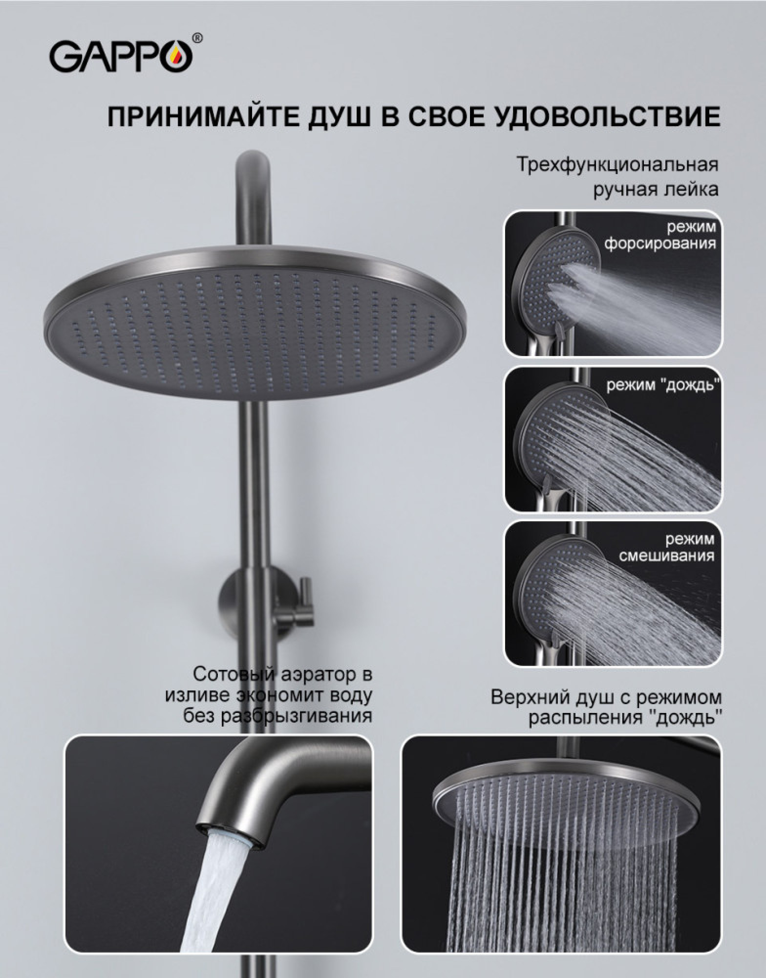 Комплект Gappo #06-9 душевая система Gappo G2406-9 и смеситель gappo G1006-9 - фото2