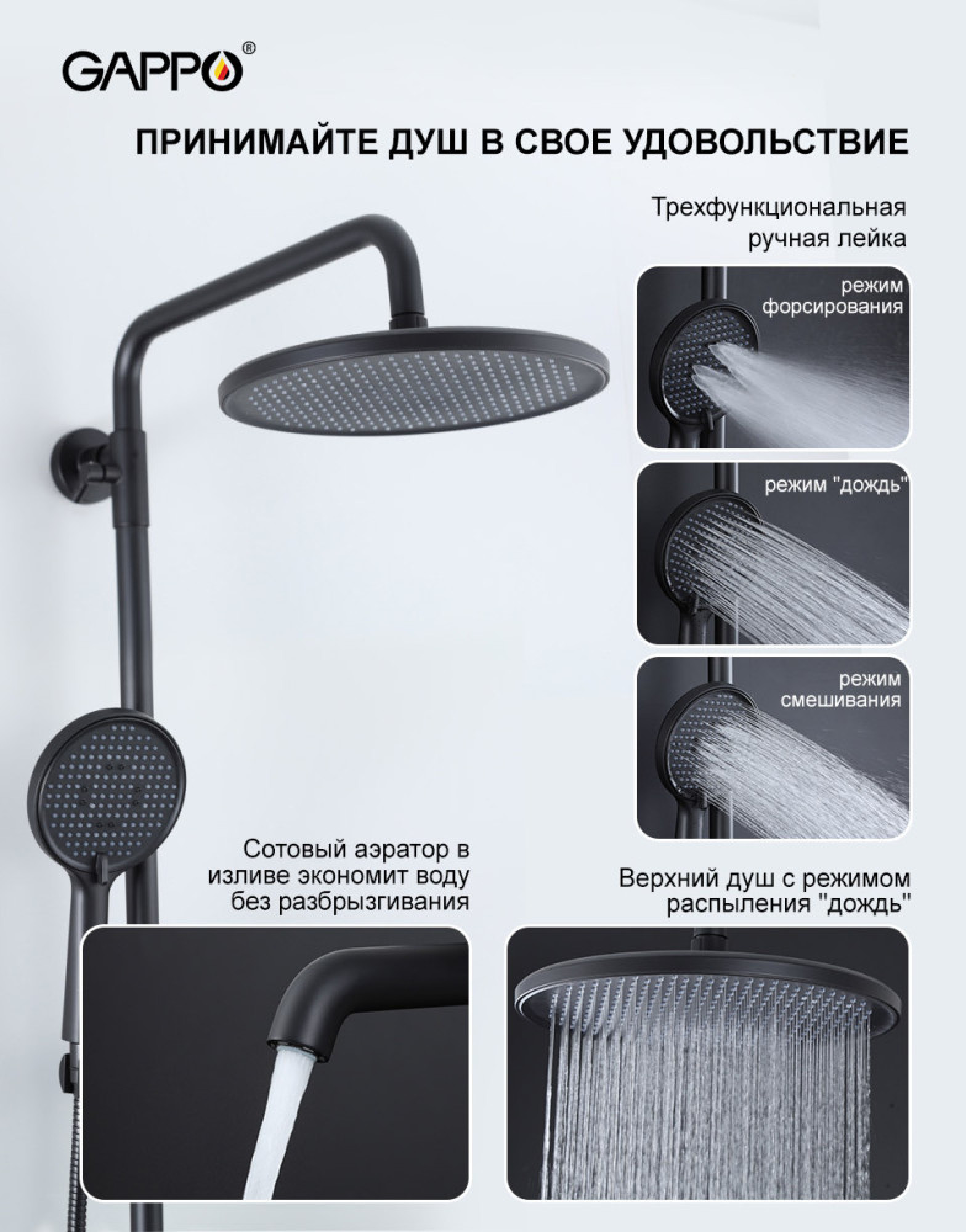 Комплект Gappo #06-6 душевая система Gappo G2406-6 и смеситель gappo G1006-6 фото-3 Комплект Gappo #06-6 душевая система Gappo G2406-6 и смеситель gappo G1006-6 фото-3