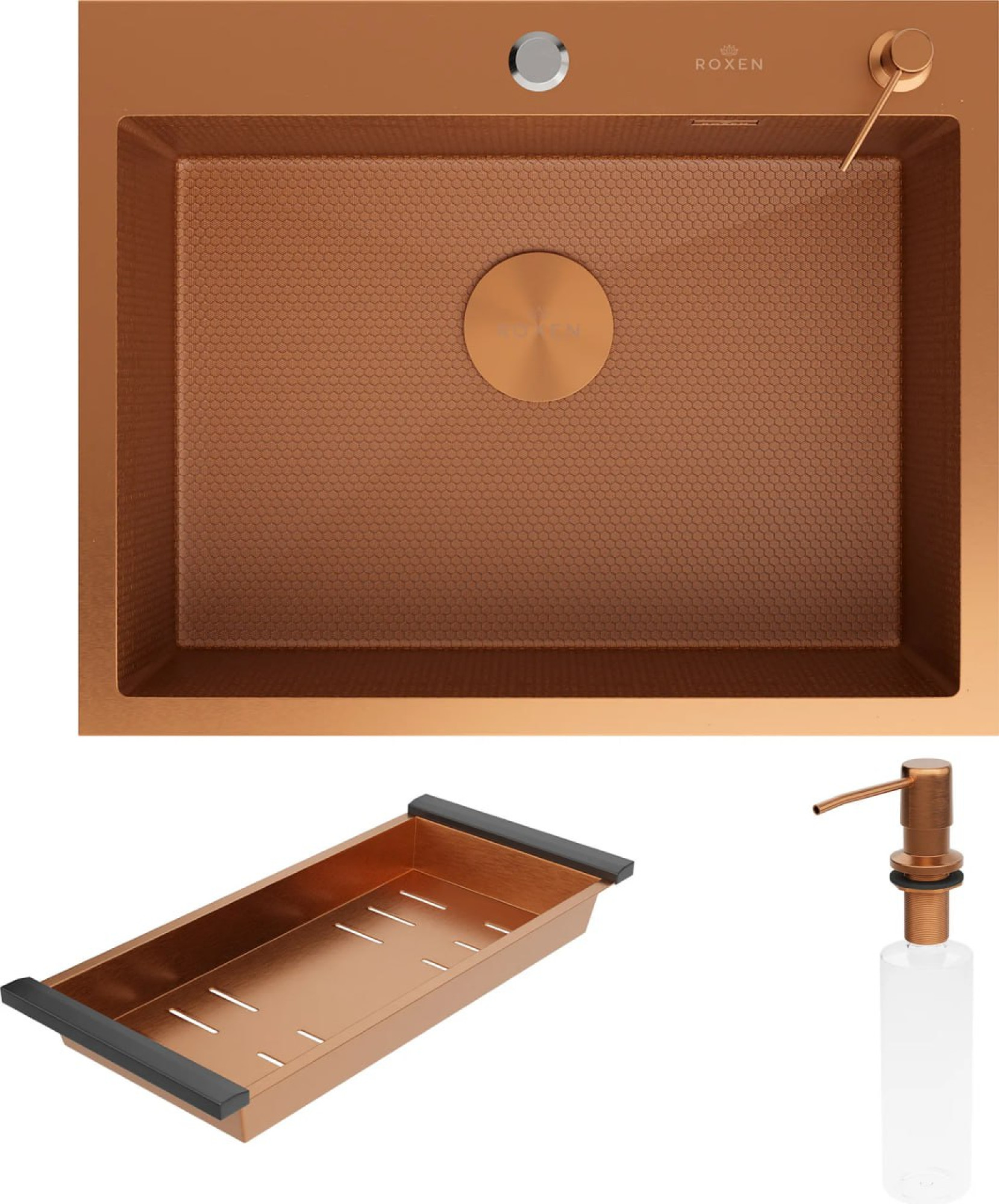 Комплект RSRL #60BRS Кухонная мойка Roxen Snake 560220-60-BRS PVD (бронза) Смеситель для кухонной мойки Raglo R20.63.33 фото-3