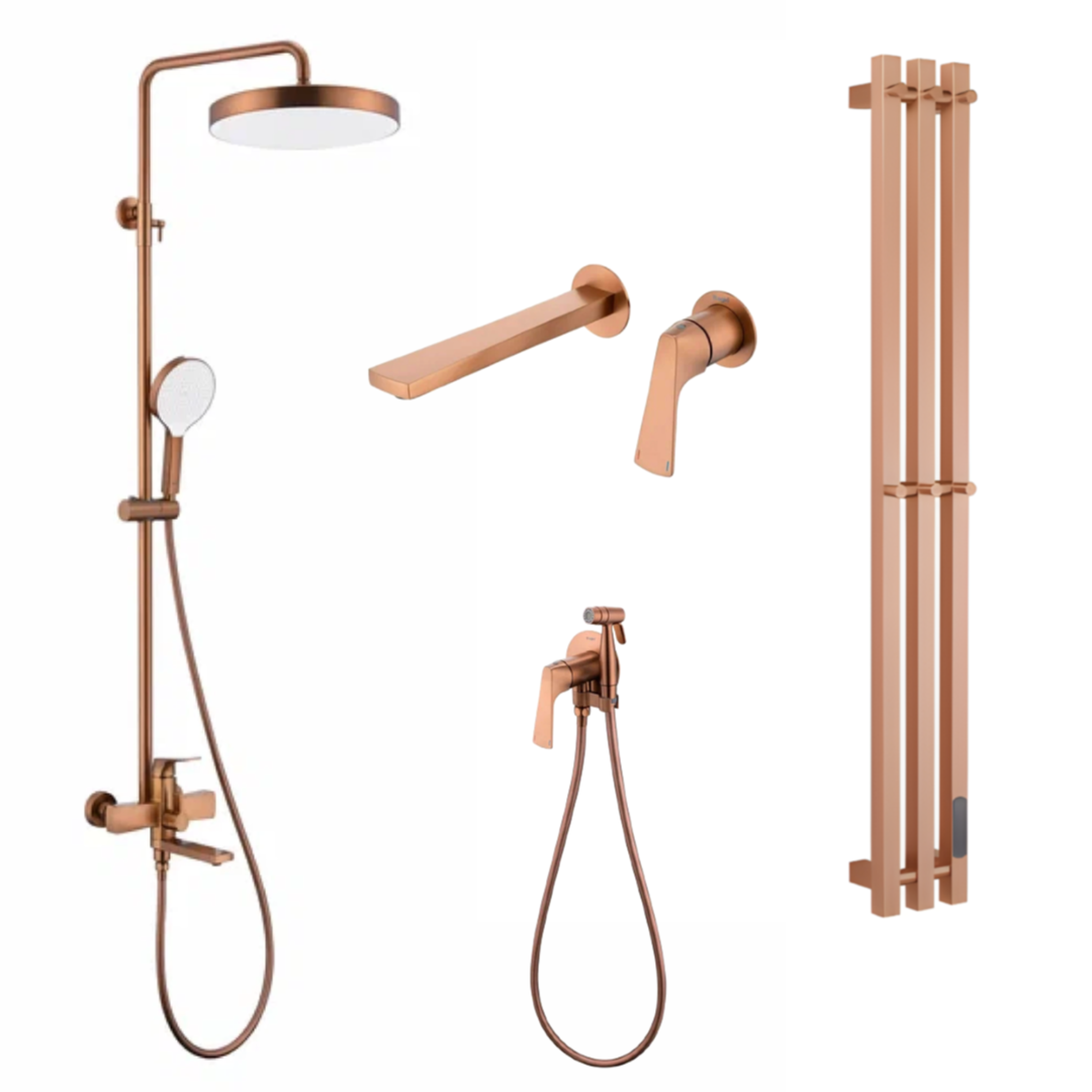 Комплект смесителей Raglo #07медь Душевая система Raglo R07.24.33 Смеситель Raglo R07.11.33 Гигиенический душ Raglo R07.52.33 Полотенцесушитель электрический Raglo R350.17.33 - фото1
