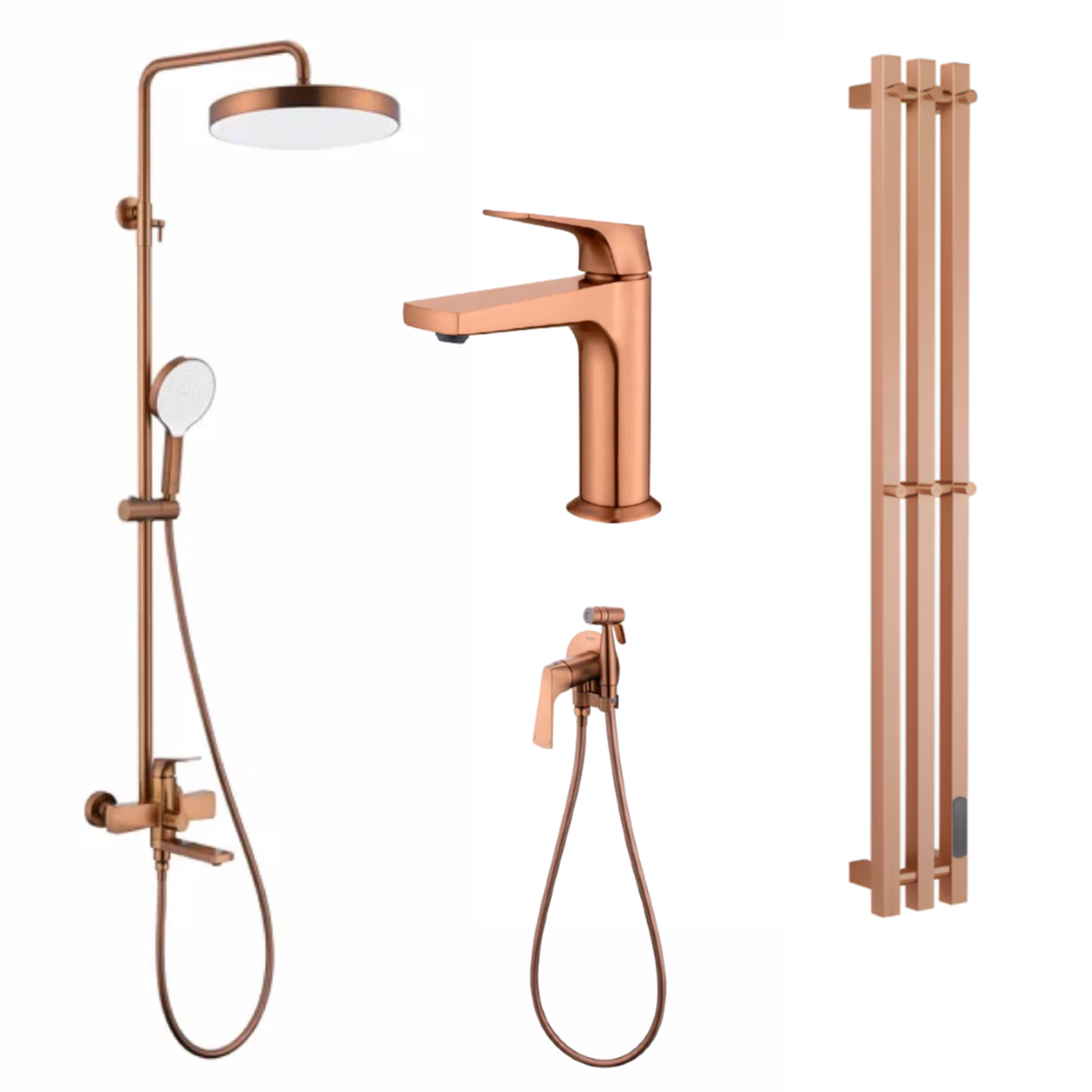Комплект смесителей Raglo #07медь Душевая система Raglo R07.24.33 Смеситель Raglo R07.10.33 Гигиенический душ Raglo R07.52.33 Полотенцесушитель электрический Raglo R350.17.33 - фото1