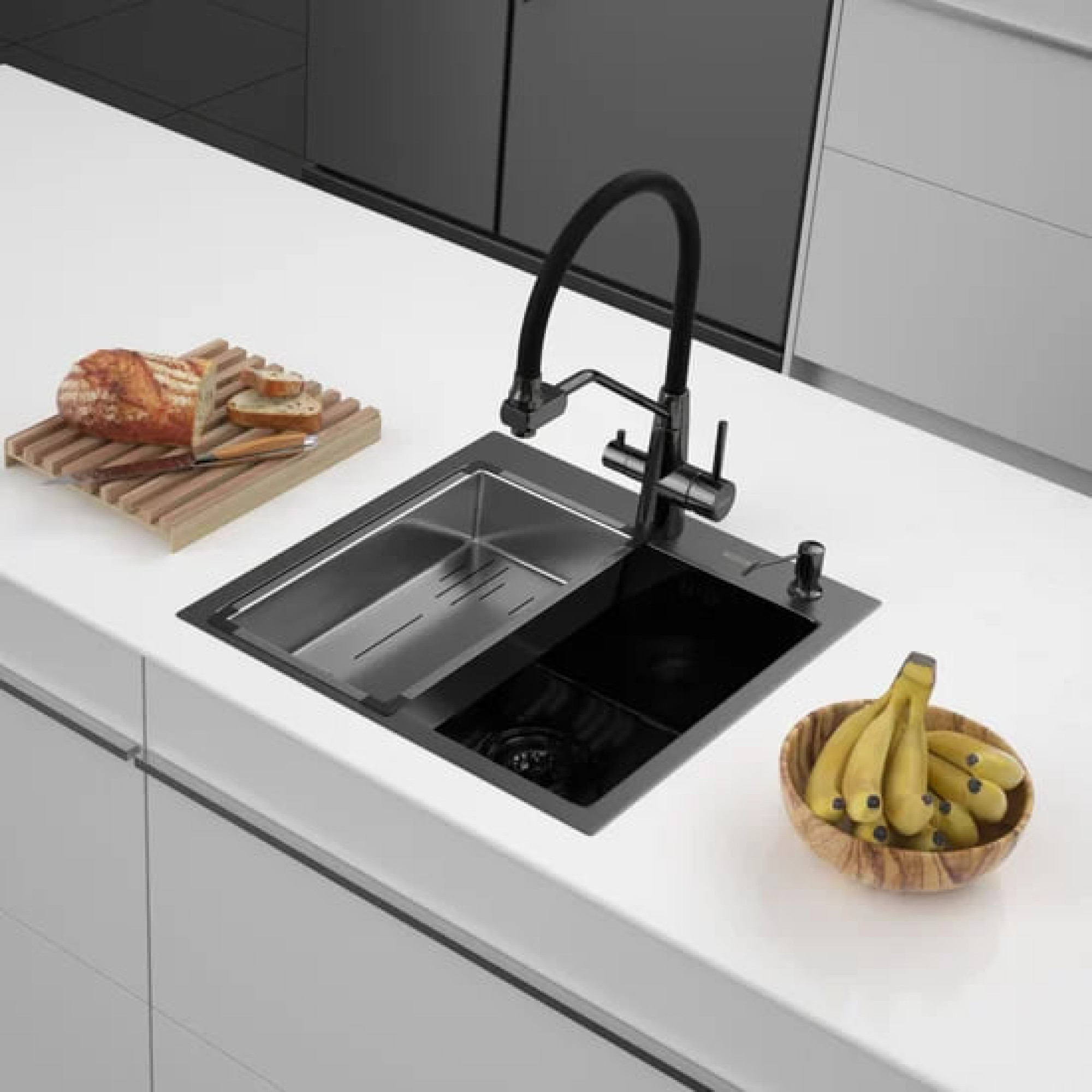 Кухонная мойка ARFEKA Eco AR мойка 500*500, коландер G, дозатор Black фото-3 Кухонная мойка ARFEKA Eco AR мойка 500*500, коландер G, дозатор Black фото-3