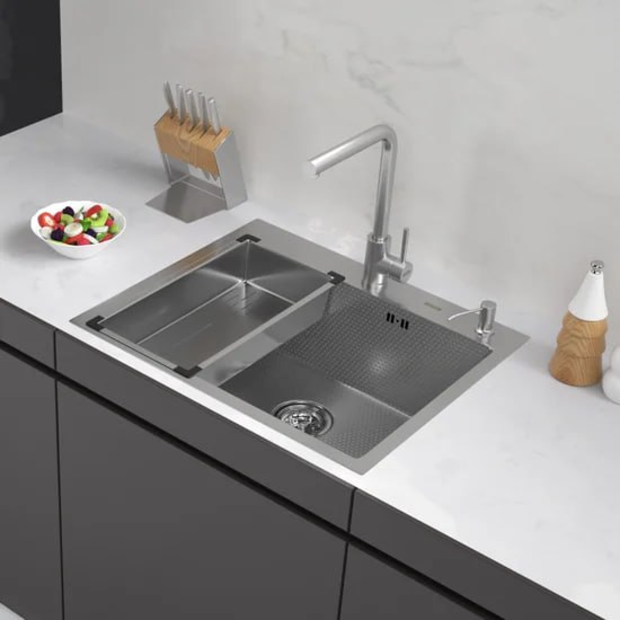 Кухонная мойка ARFEKA Eco AR мойка 600*500, коландер G, дозатор Satin Decor фото-10 Кухонная мойка ARFEKA Eco AR мойка 600*500, коландер G, дозатор Satin Decor фото-10