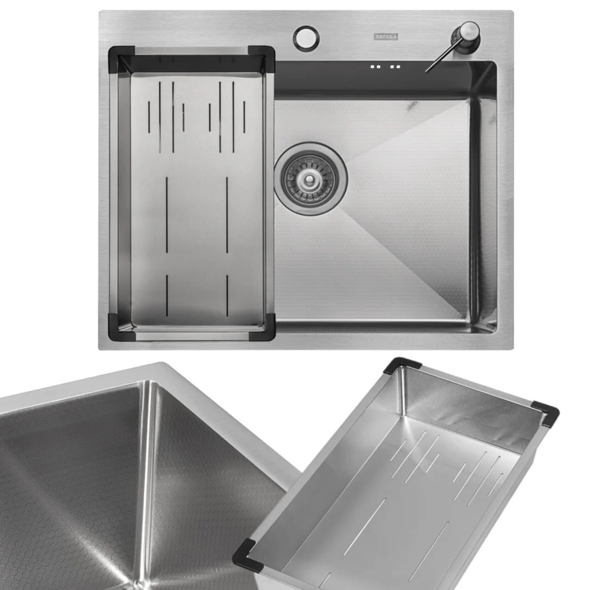 Кухонная мойка ARFEKA Eco AR мойка 600*500, коландер G, дозатор Satin Decor Кухонная мойка ARFEKA Eco AR мойка 600*500, коландер G, дозатор Satin Decor