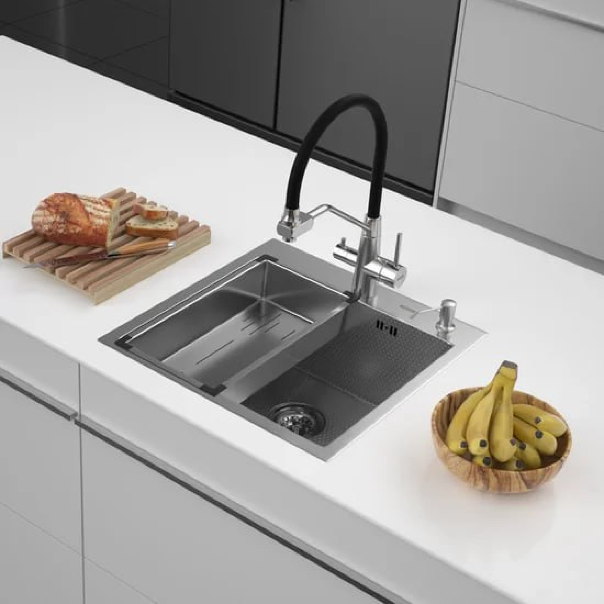 Кухонная мойка ARFEKA Eco AR мойка 500*500, коландер G, дозатор Satin Decor фото-2 Кухонная мойка ARFEKA Eco AR мойка 500*500, коландер G, дозатор Satin Decor фото-2