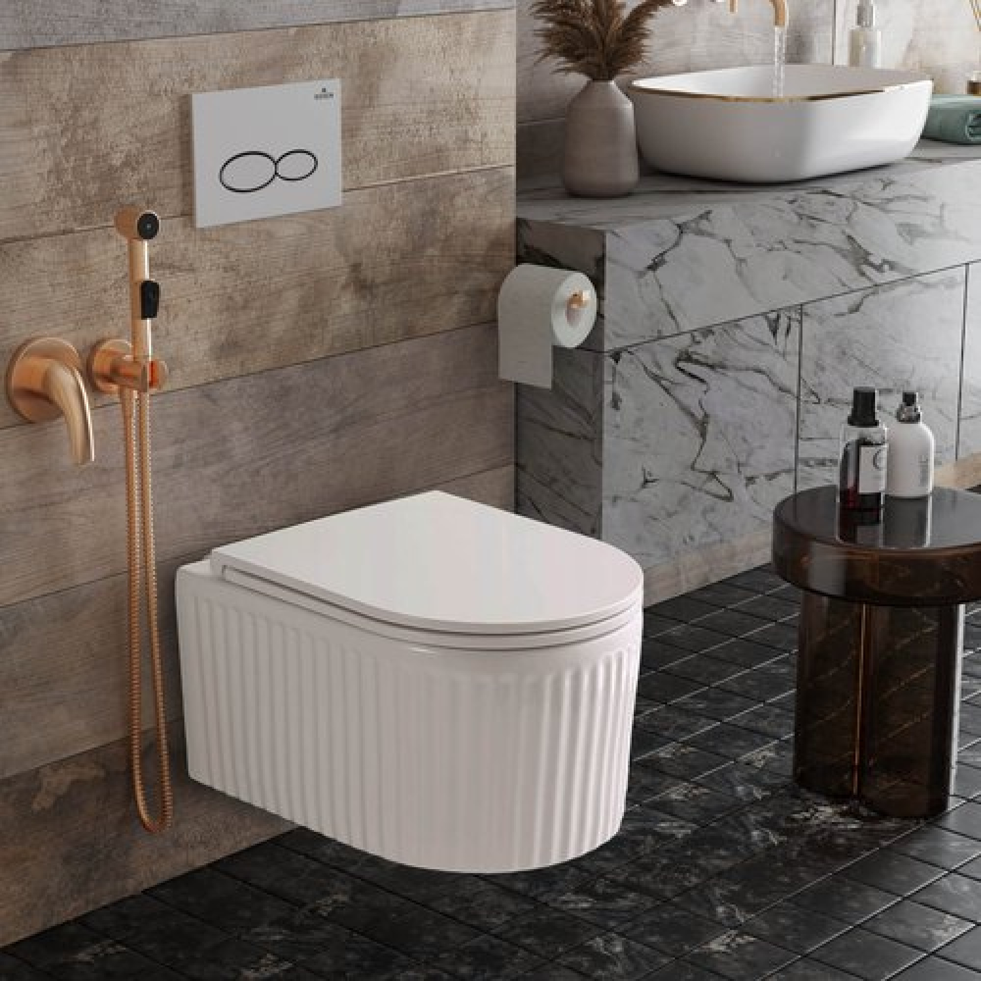 Унитаз подвесной Roxen Royal Matt в комплекте с инсталляцией StounFix Dual Fresh 6 в 1 968226 (кнопка: серый бетон) фото-5