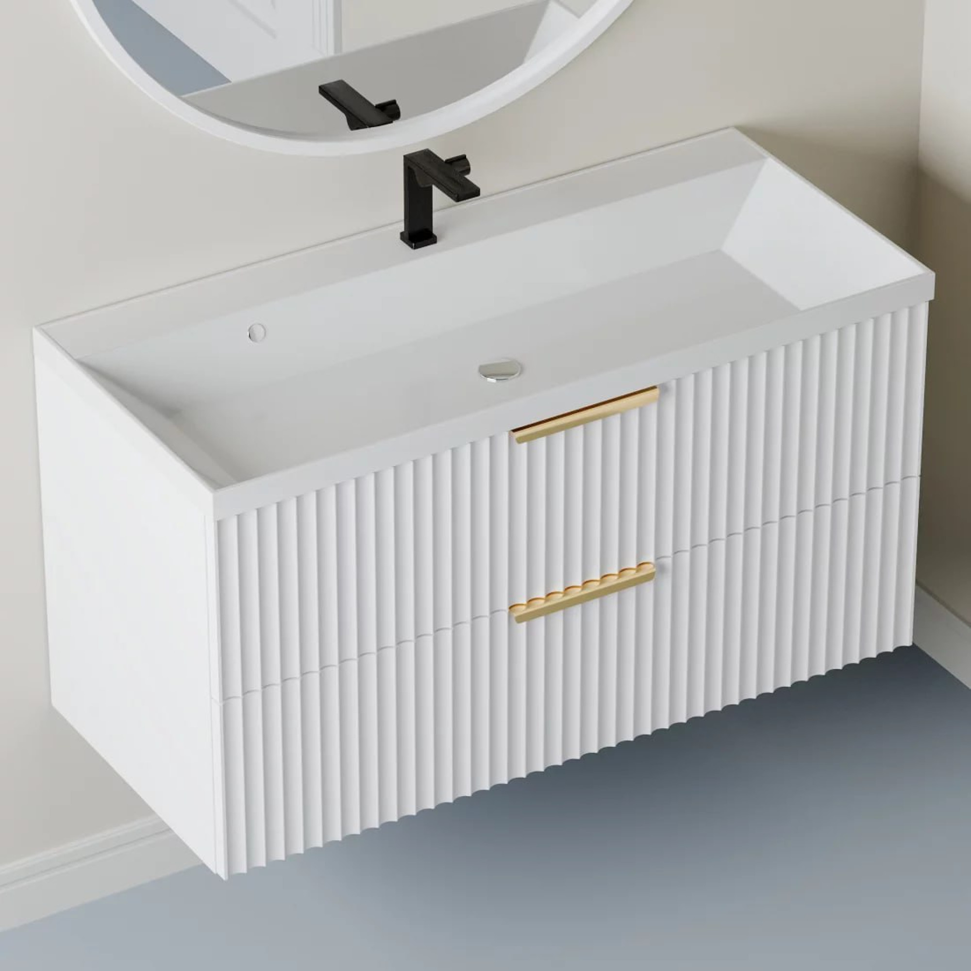 Тумба подвесная Vela Волна 90П под Classica (белый мат) золото хекси TU5233 фото-2