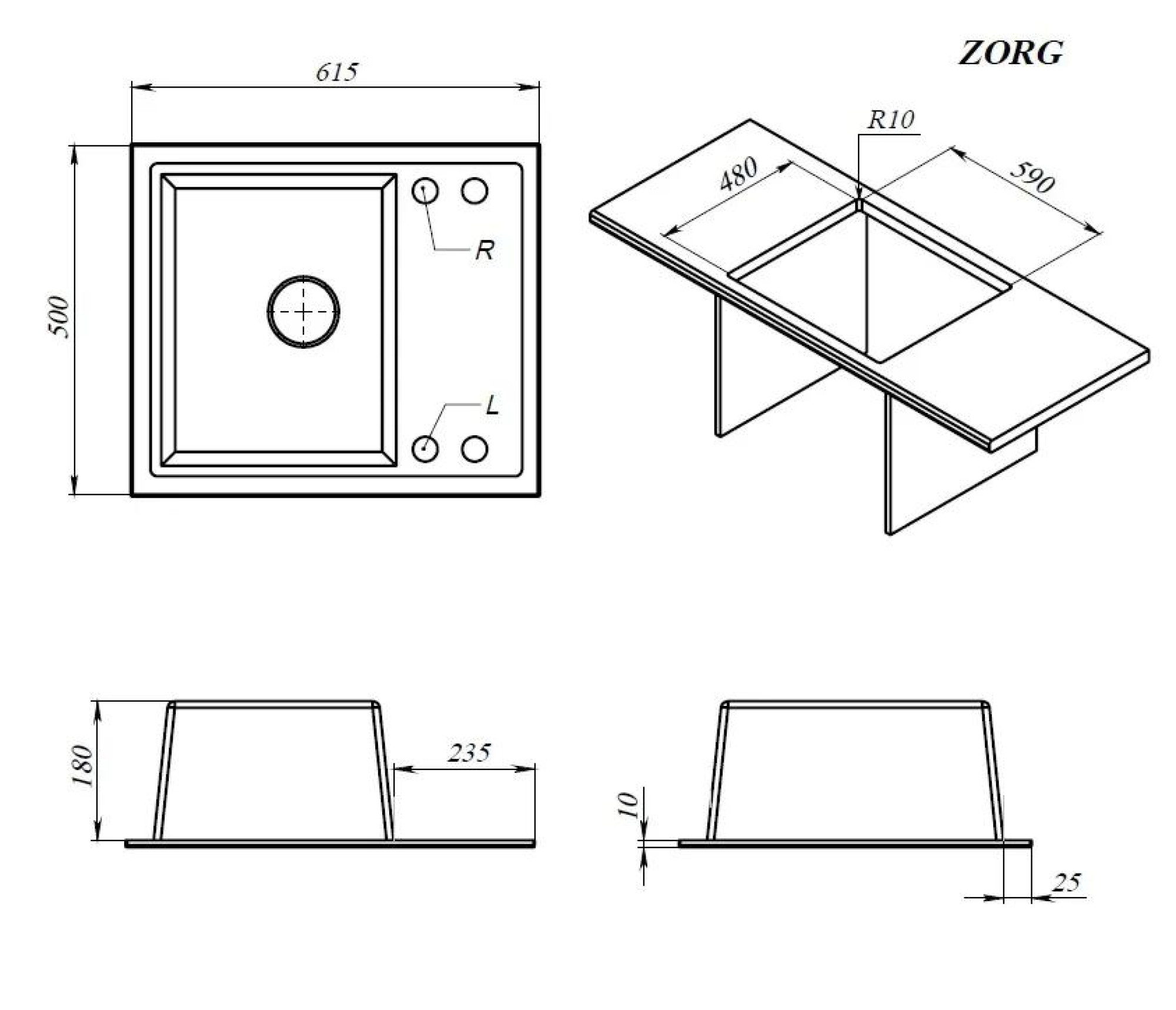 Кухонная мойка ZorG Torino 62 (белый камень) фото-3