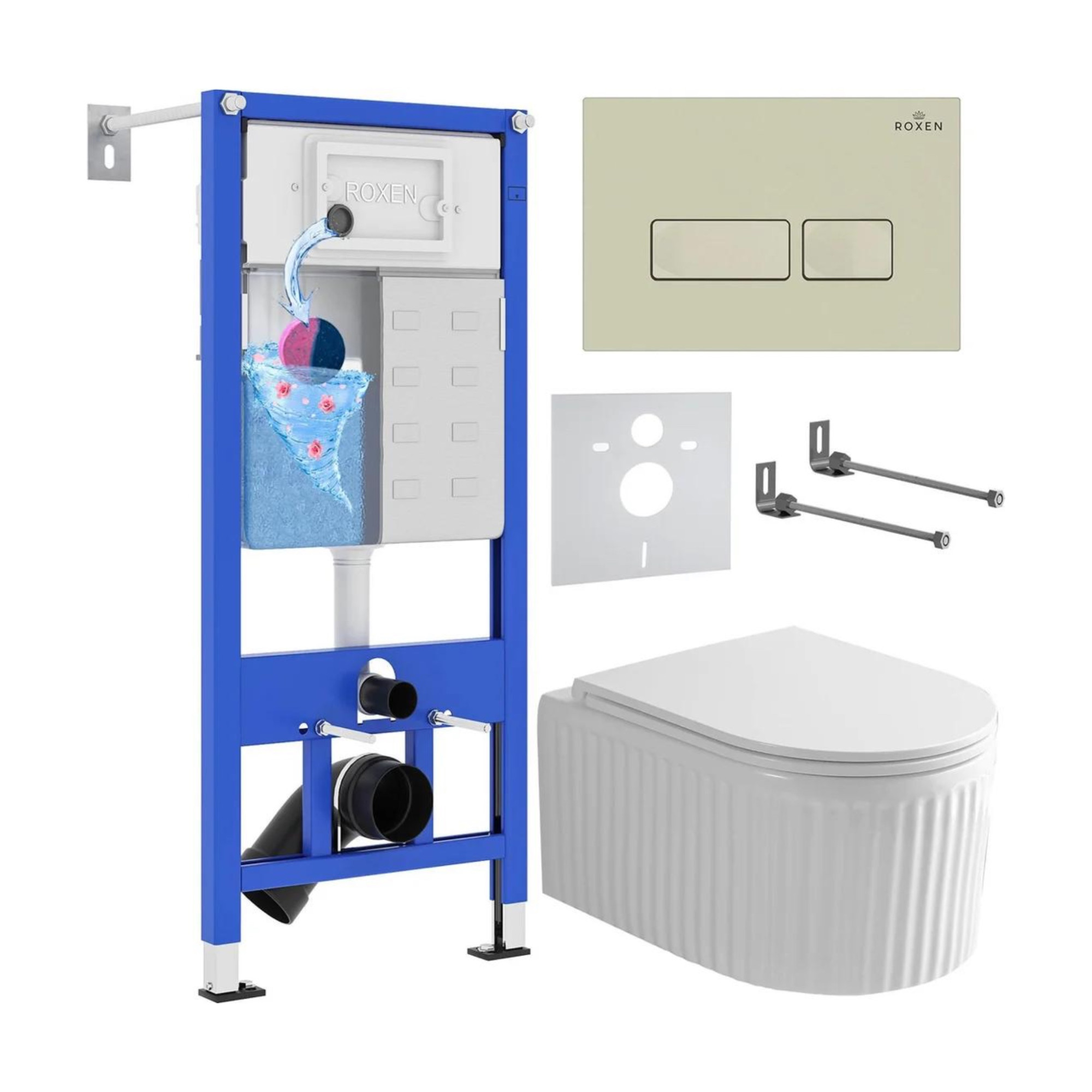 Унитаз подвесной Roxen Royal Matt в комплекте с инсталляцией StounFix Dual Fresh 6 в 1 968222 (кнопка: пастель бежевый) Унитаз подвесной Roxen Royal Matt в комплекте с инсталляцией StounFix Dual Fresh 6 в 1 968222 (кнопка: пастель бежевый)