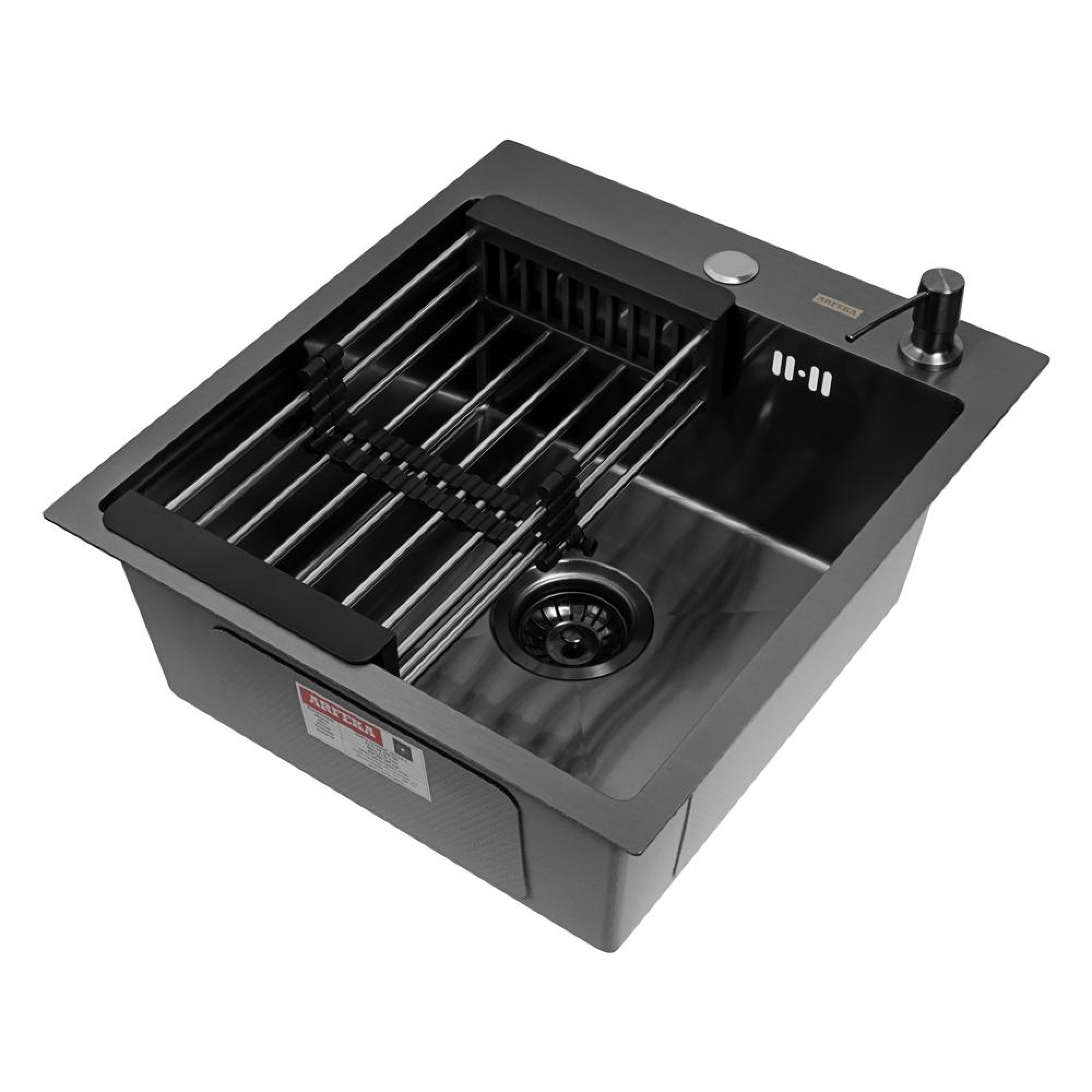 Кухонная мойка ARFEKA Eco AR мойка 450*500, коландер, дозатор Black фото-6