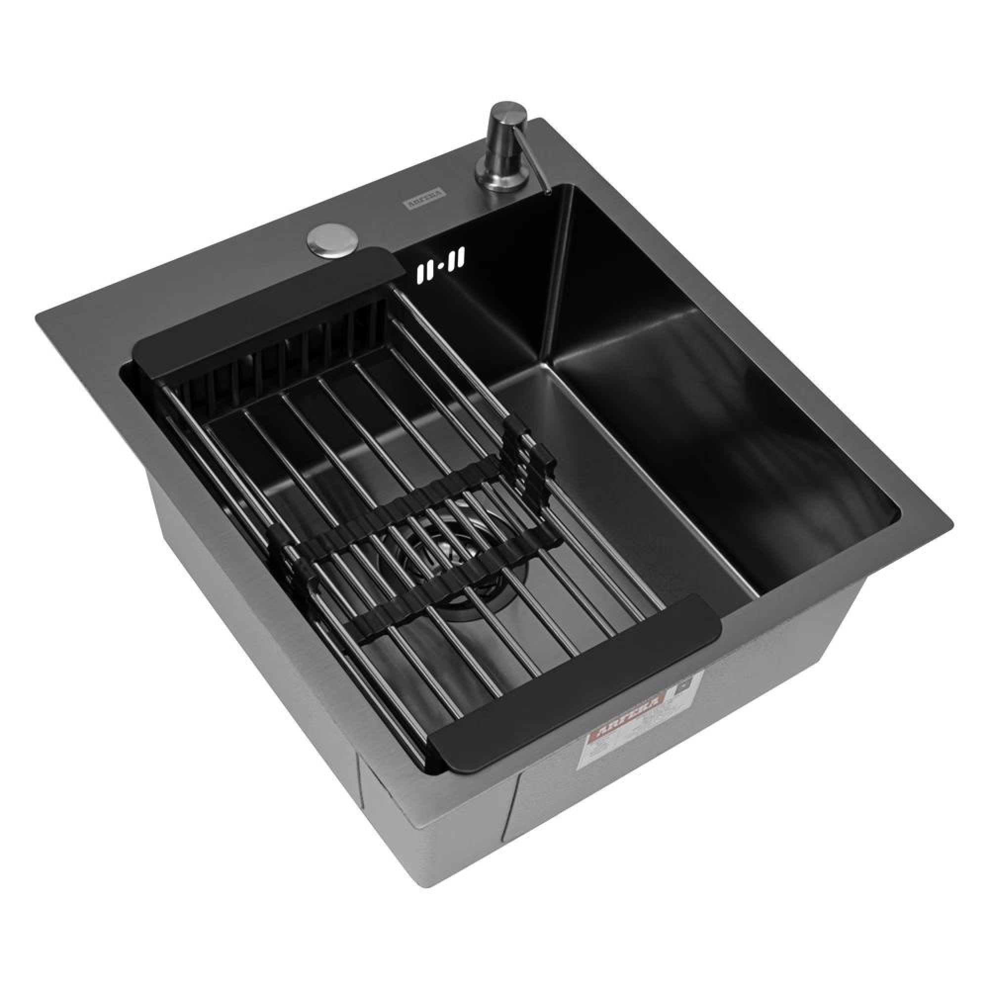 Кухонная мойка ARFEKA Eco AR мойка 450*500, коландер, дозатор Black - фото1