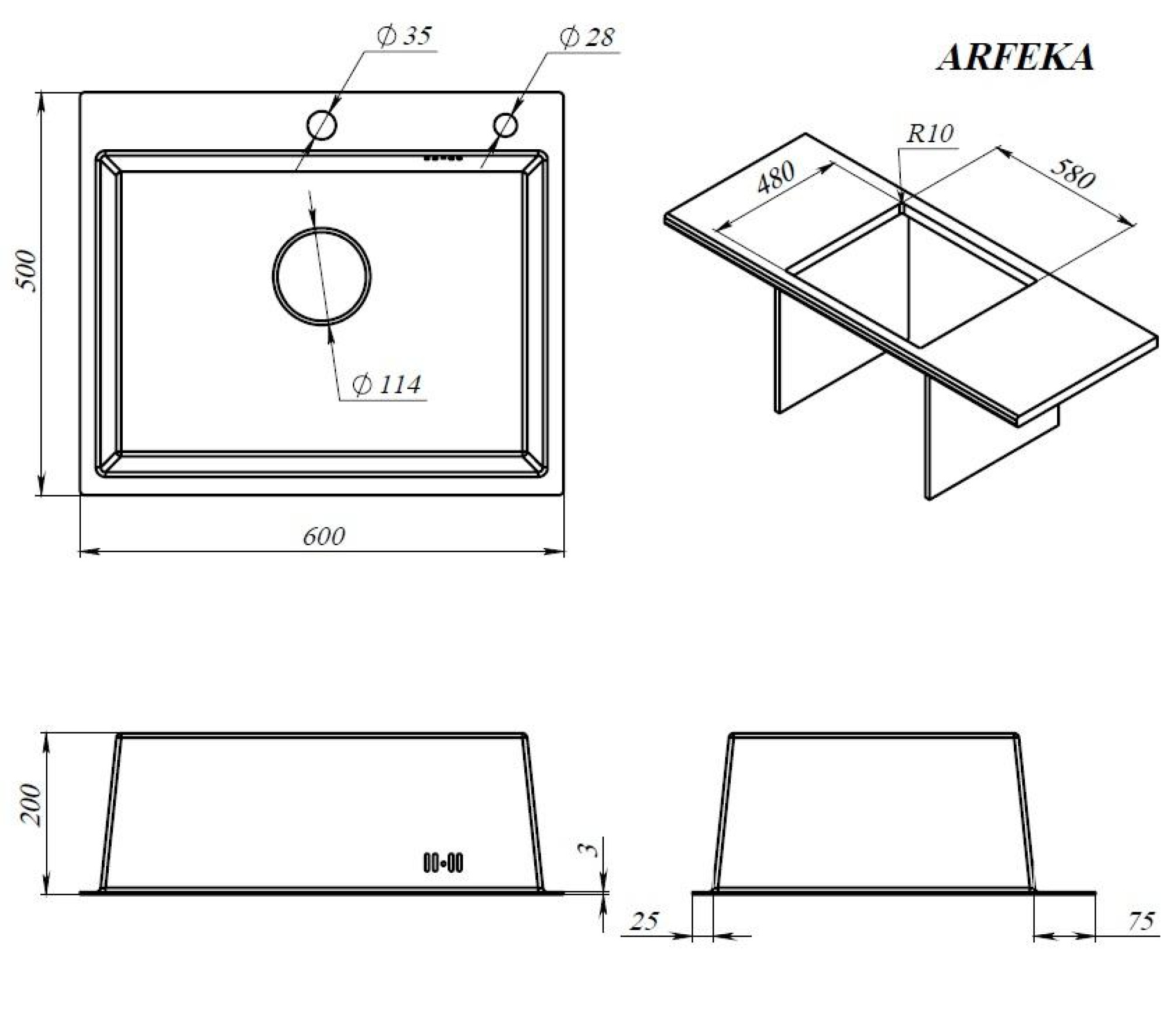 Кухонная мойка ARFEKA Eco AR 600*500 Satin фото-6