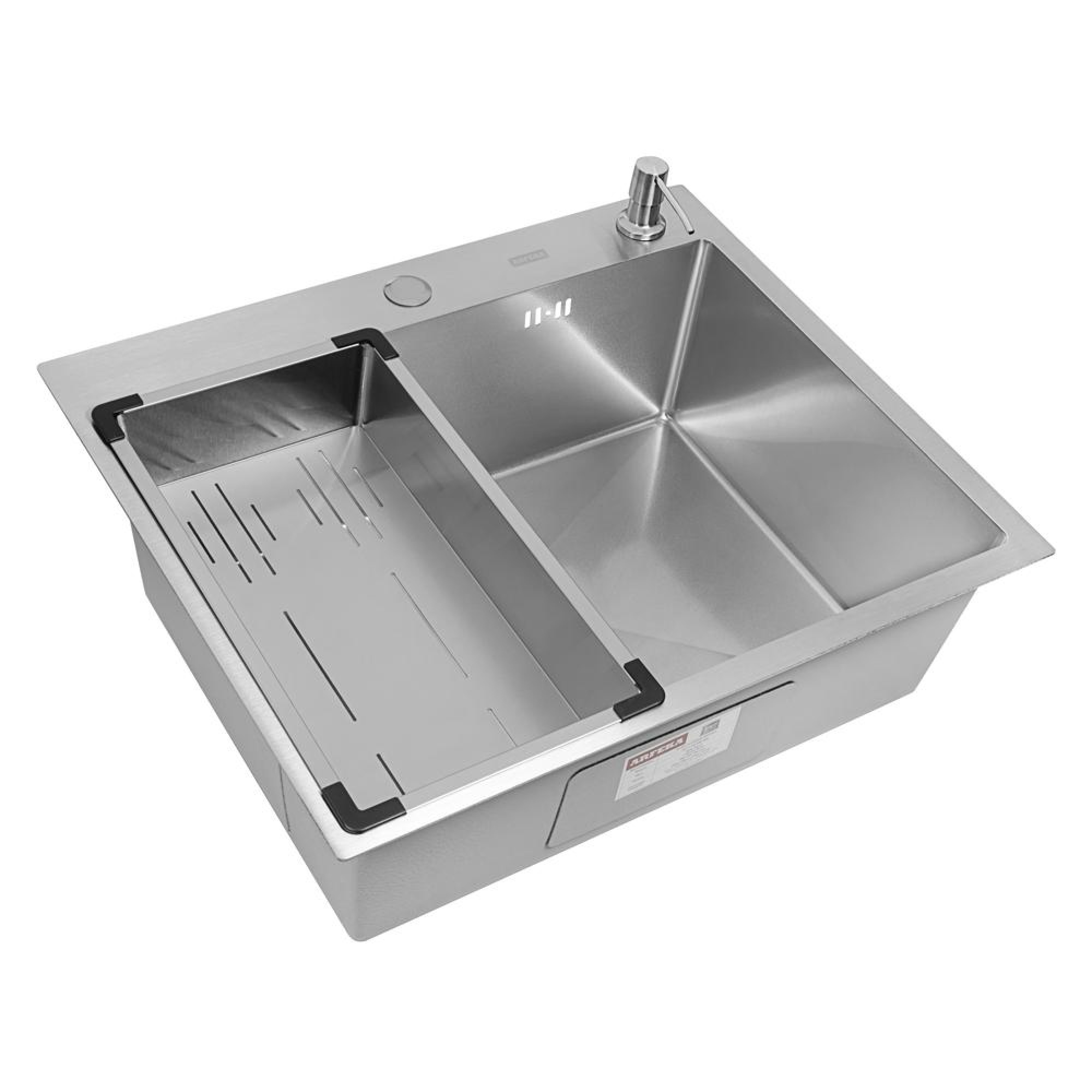 Кухонная мойка ARFEKA Eco AR мойка 600*500, коландер G, дозатор Satin Decor Volcanic фото-9