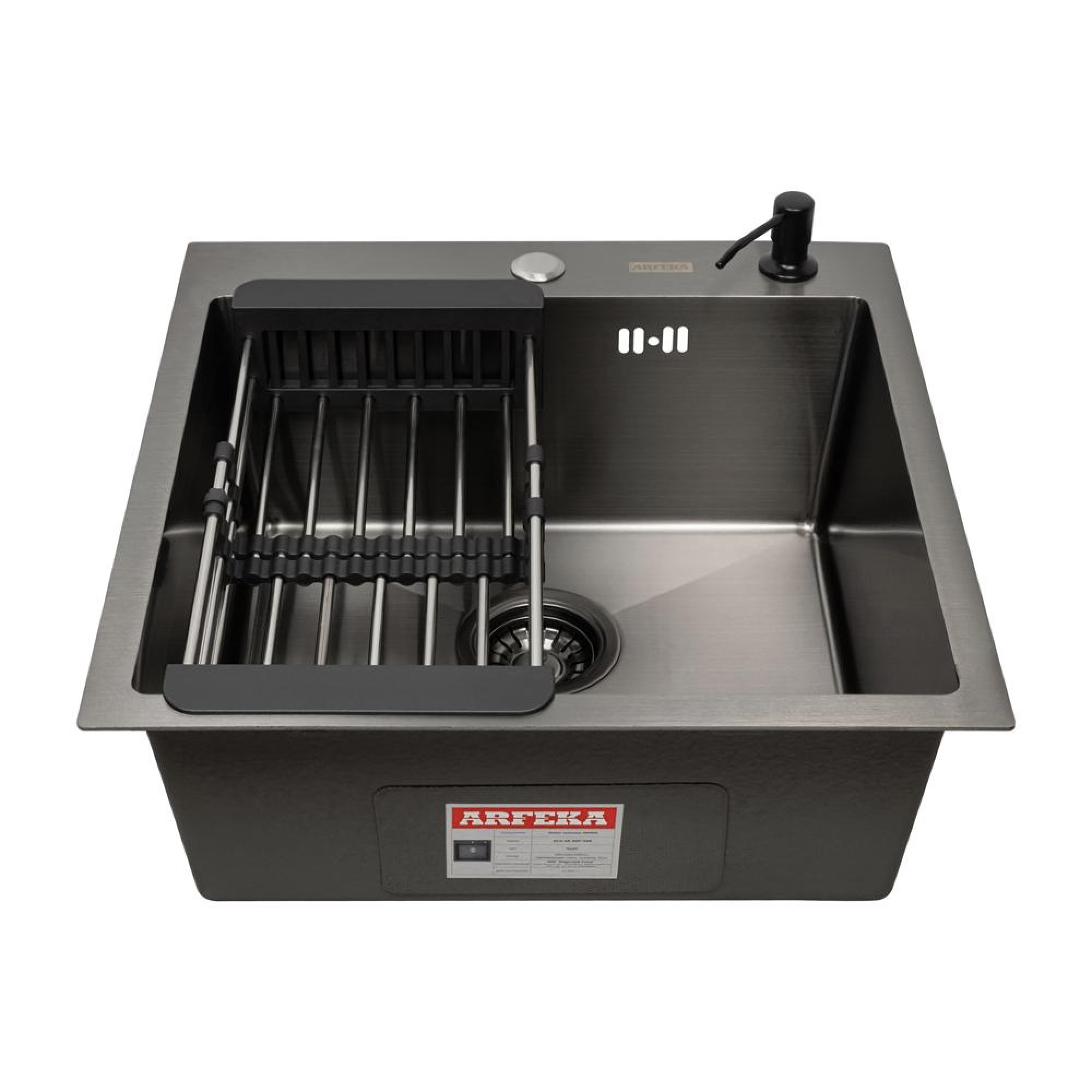 Кухонная мойка ARFEKA ECO AR мойка 500*500, коландер, дозатор BLACK - фото2