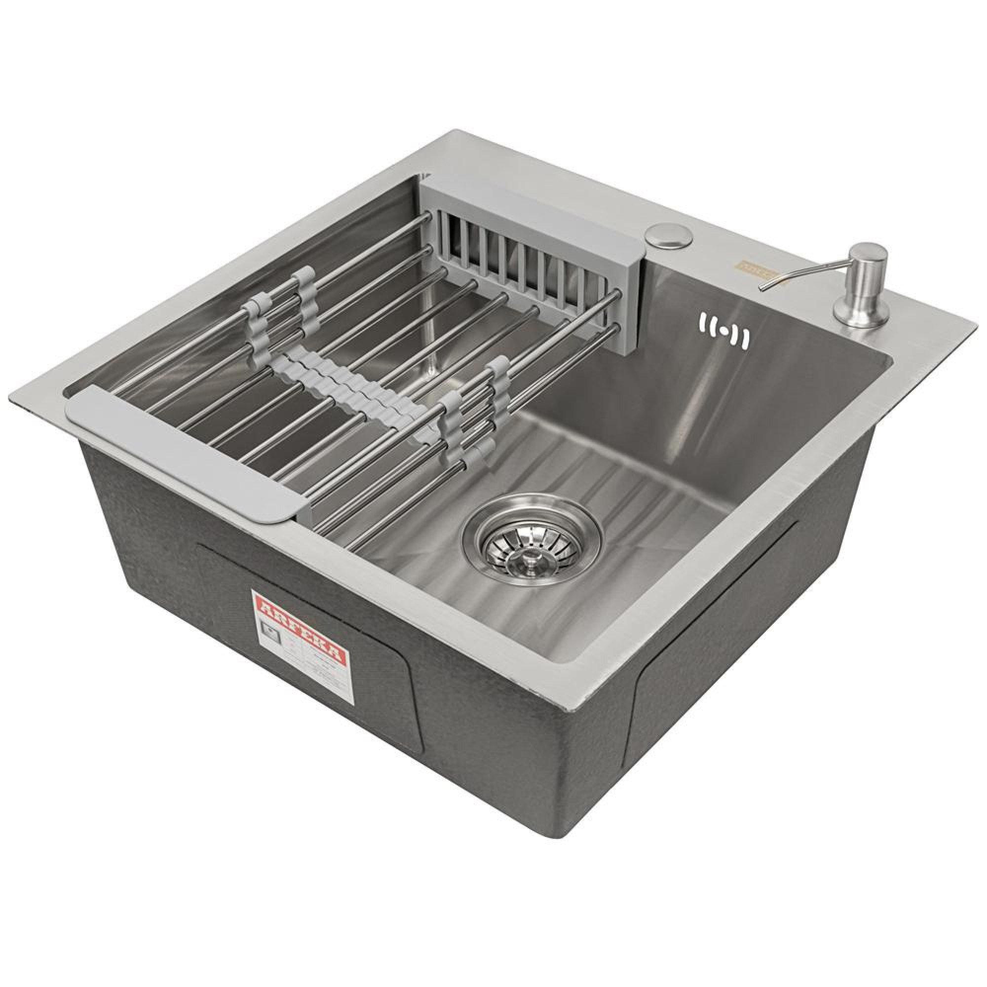 Кухонная мойка ARFEKA ECO AR мойка 500*500, коландер, дозатор SATIN фото-3