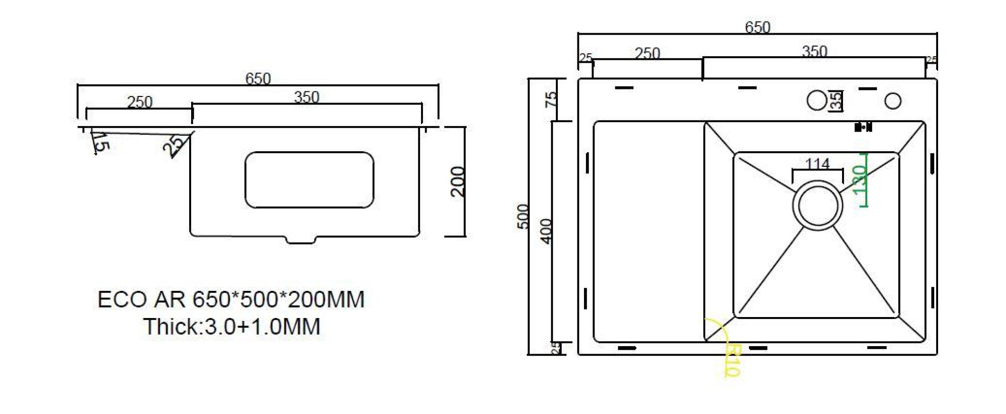 Кухонная мойка ARFEKA ECO AR 650*500 R SATIN фото-5