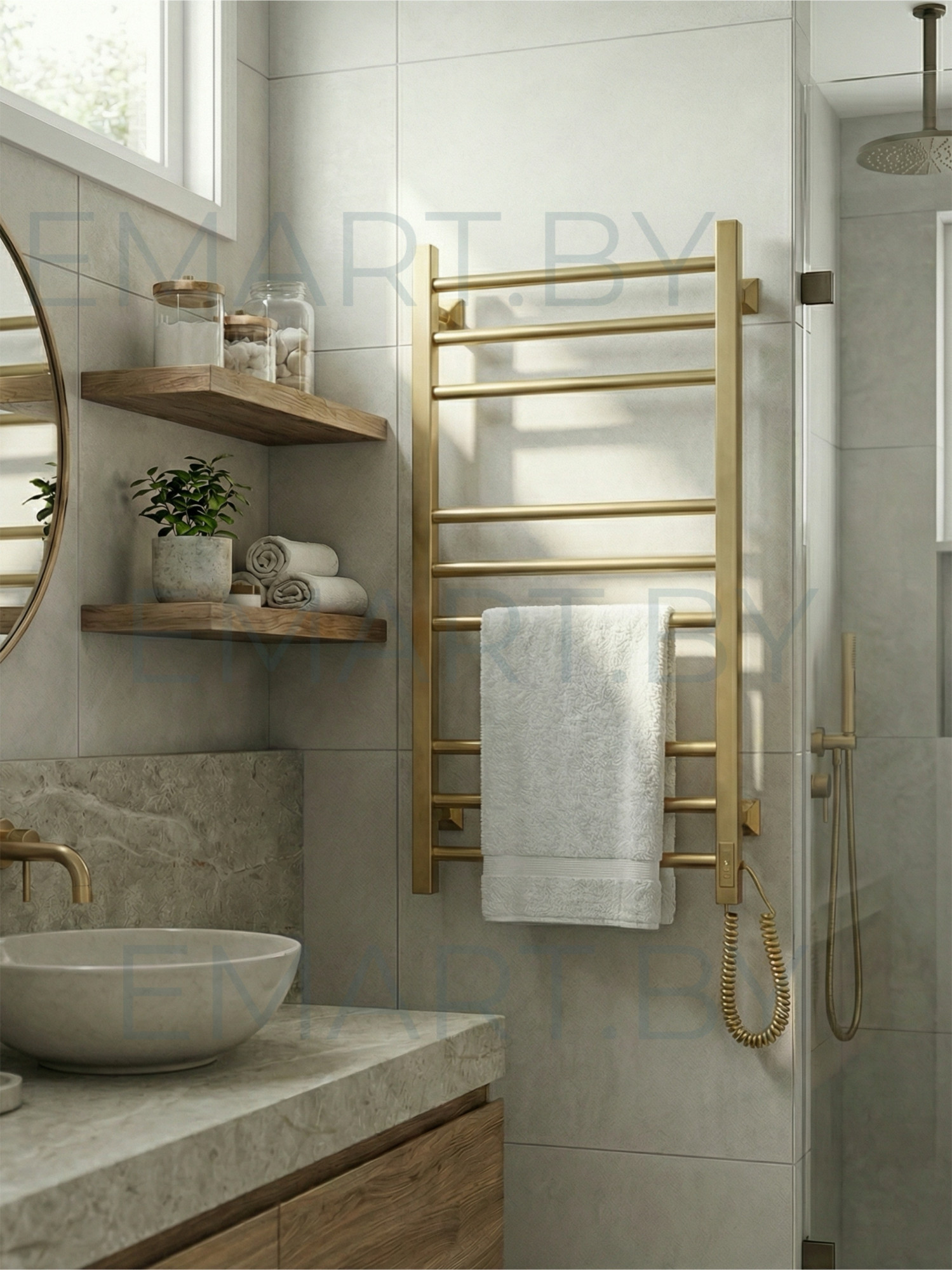 Полотенцесушитель электрический Свирель V квадрат 800 золото матовое правый фото-2