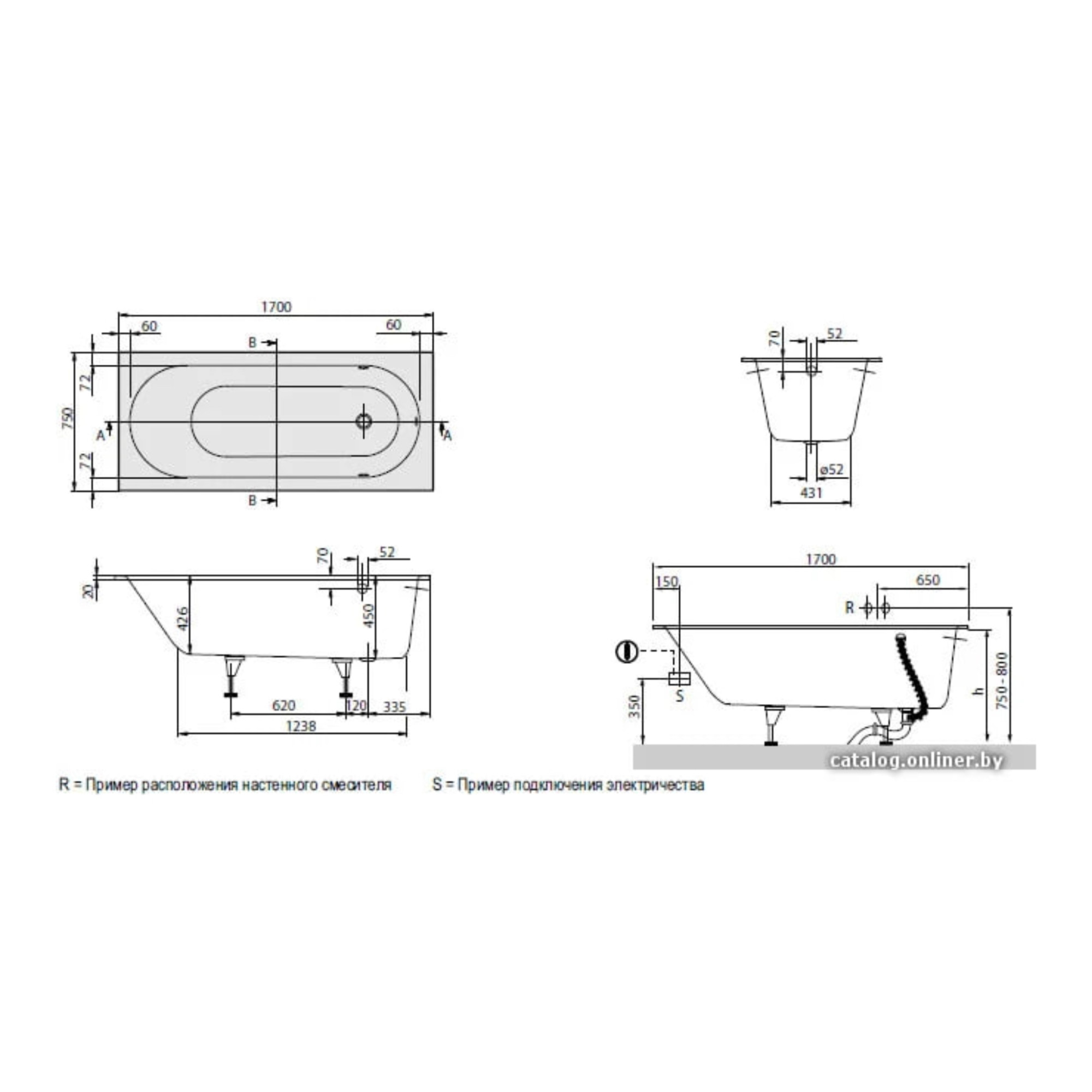 Ванна Villeroy & Boch Oberon (BQ170OBE2V) 170x75 фото-4 Ванна Villeroy & Boch Oberon (BQ170OBE2V) 170x75 фото-4