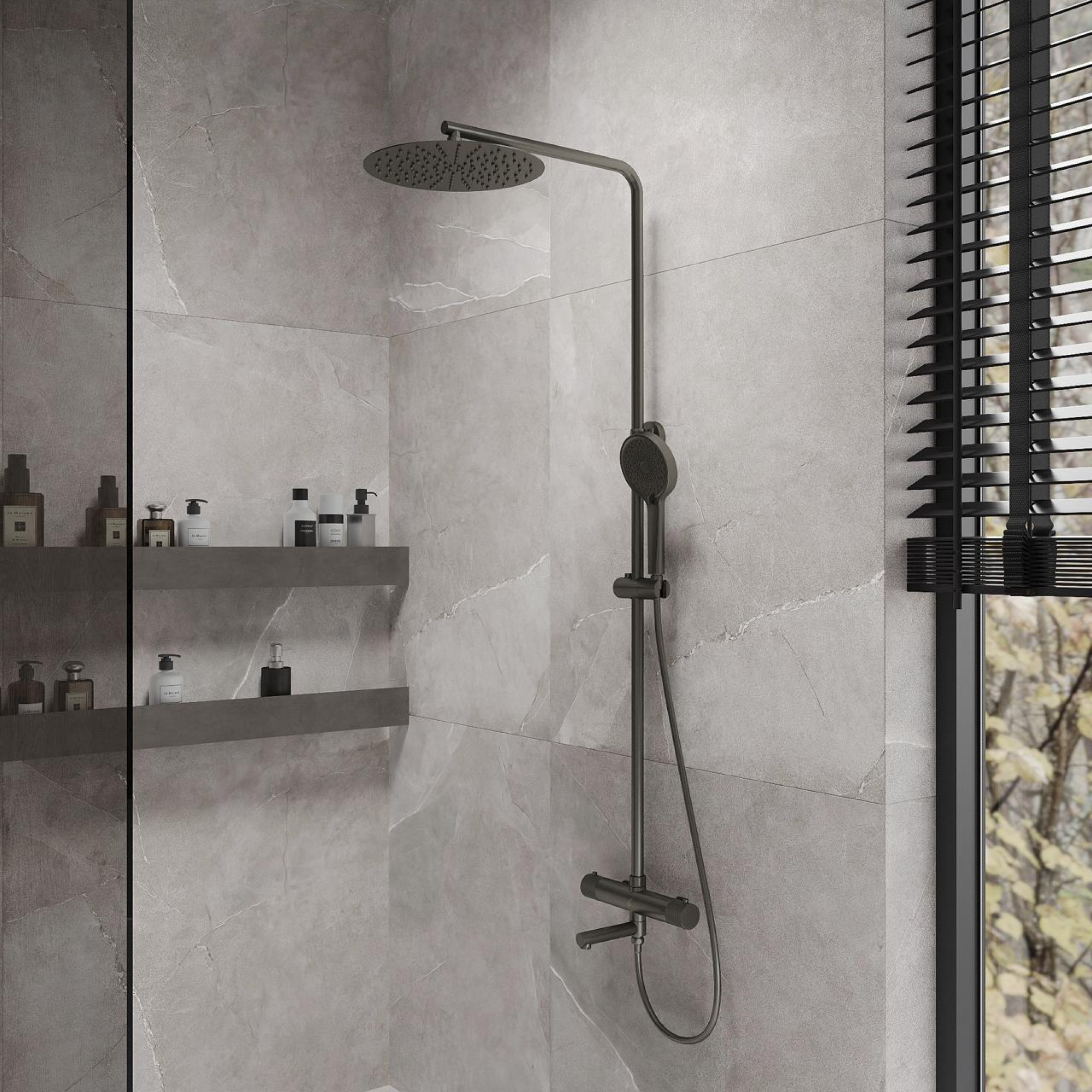 Душевая система Oliveeka 739902 (оружейная сталь) - фото2 Душевая система Oliveeka 739902 (оружейная сталь) - фото2