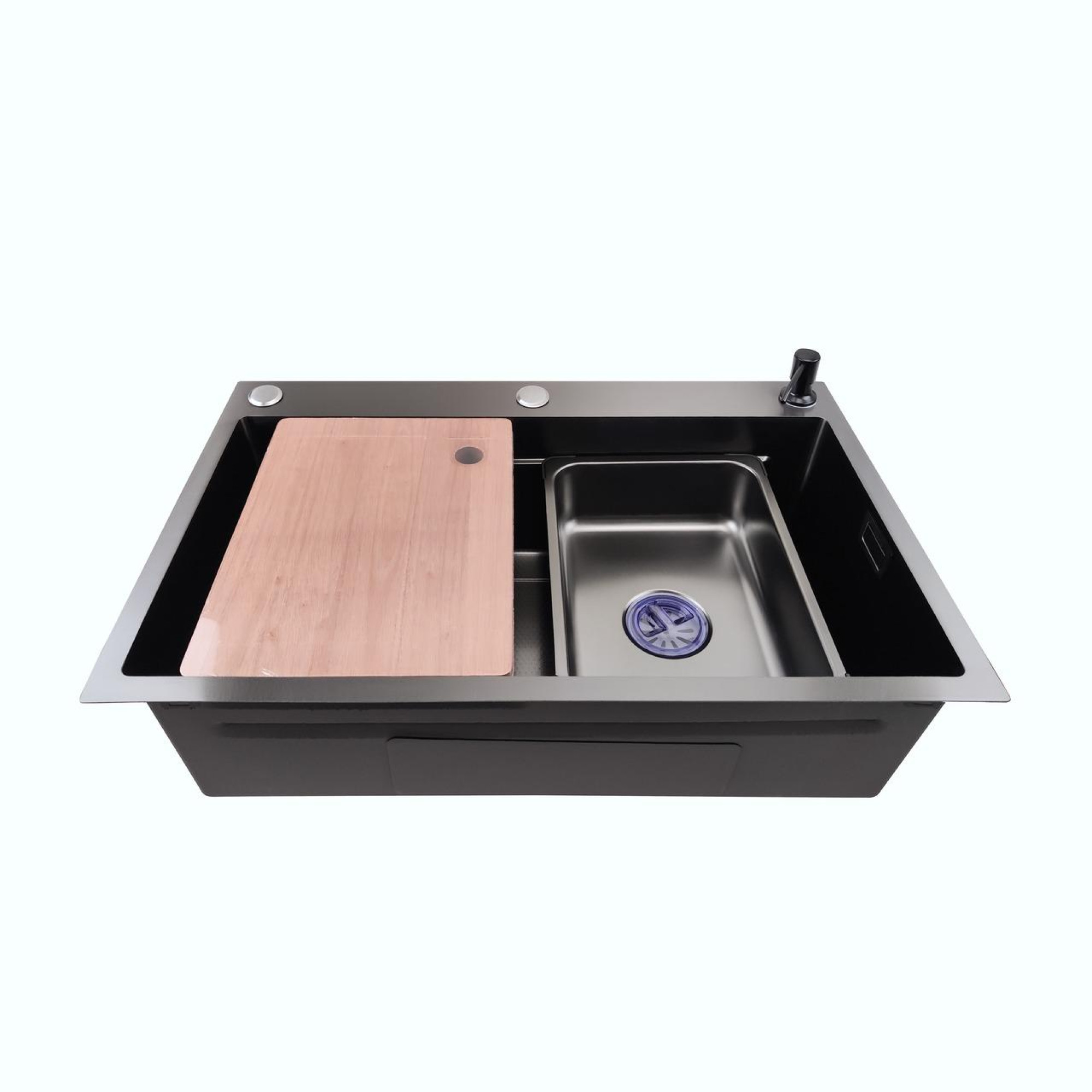 Кухонная мойка Stellar Decor S7045NB-A-D (нано черный, c доской) фото-4