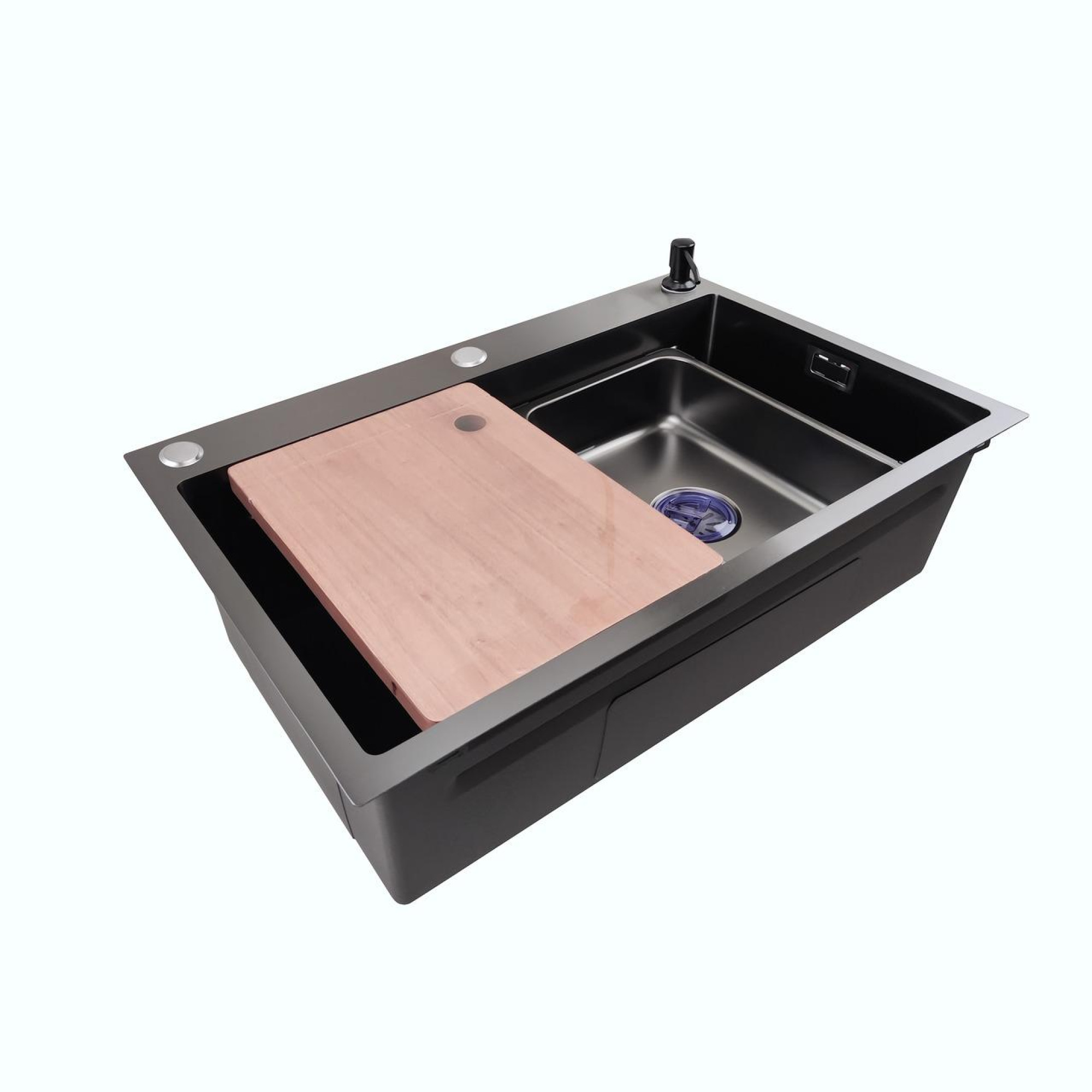 Кухонная мойка Stellar Decor S7045NB-A-D (нано черный, c доской) фото-7