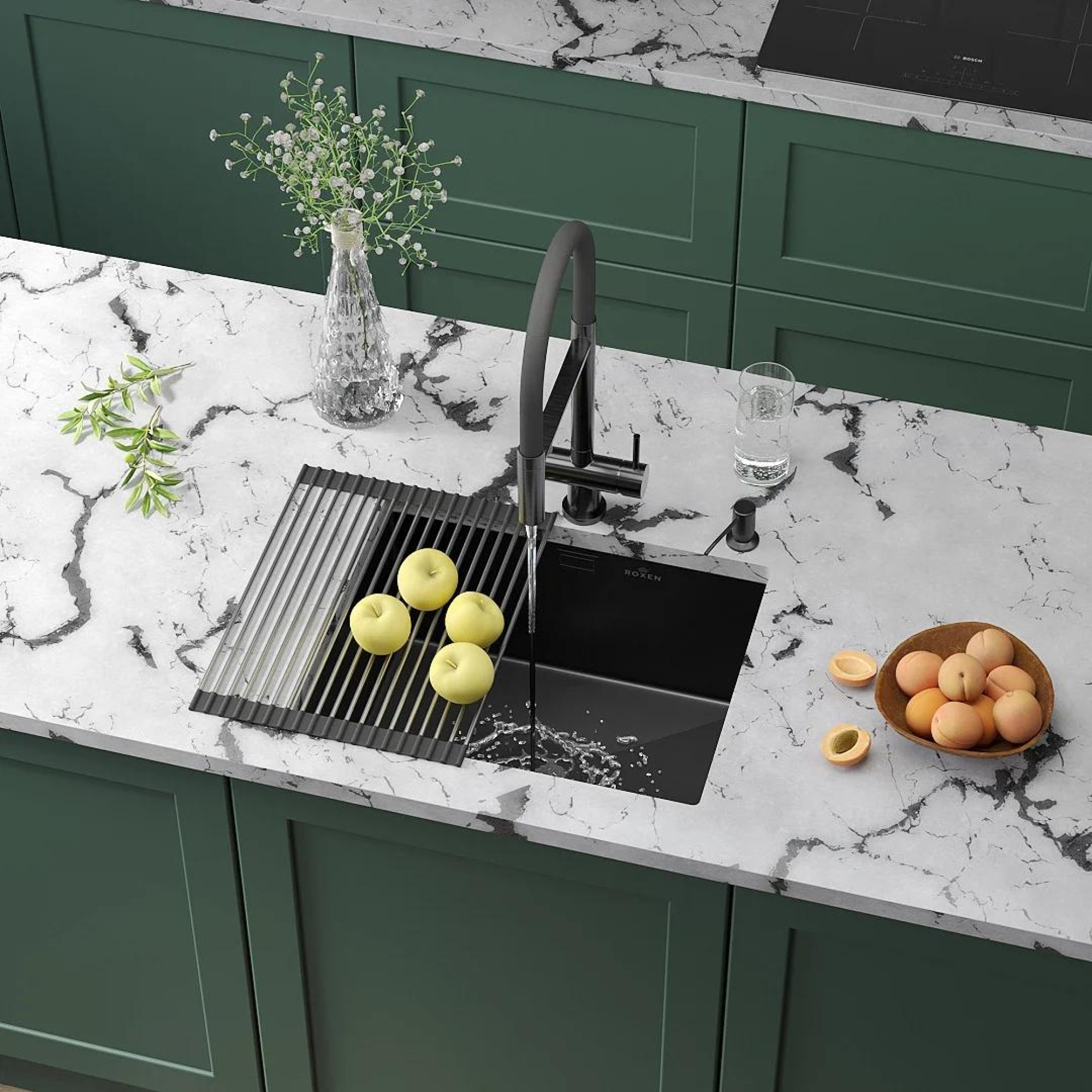 Кухонная мойка Roxen Uno 560210-54B под столешницу графит (ролл-мат, дозатор, сифон) - фото1