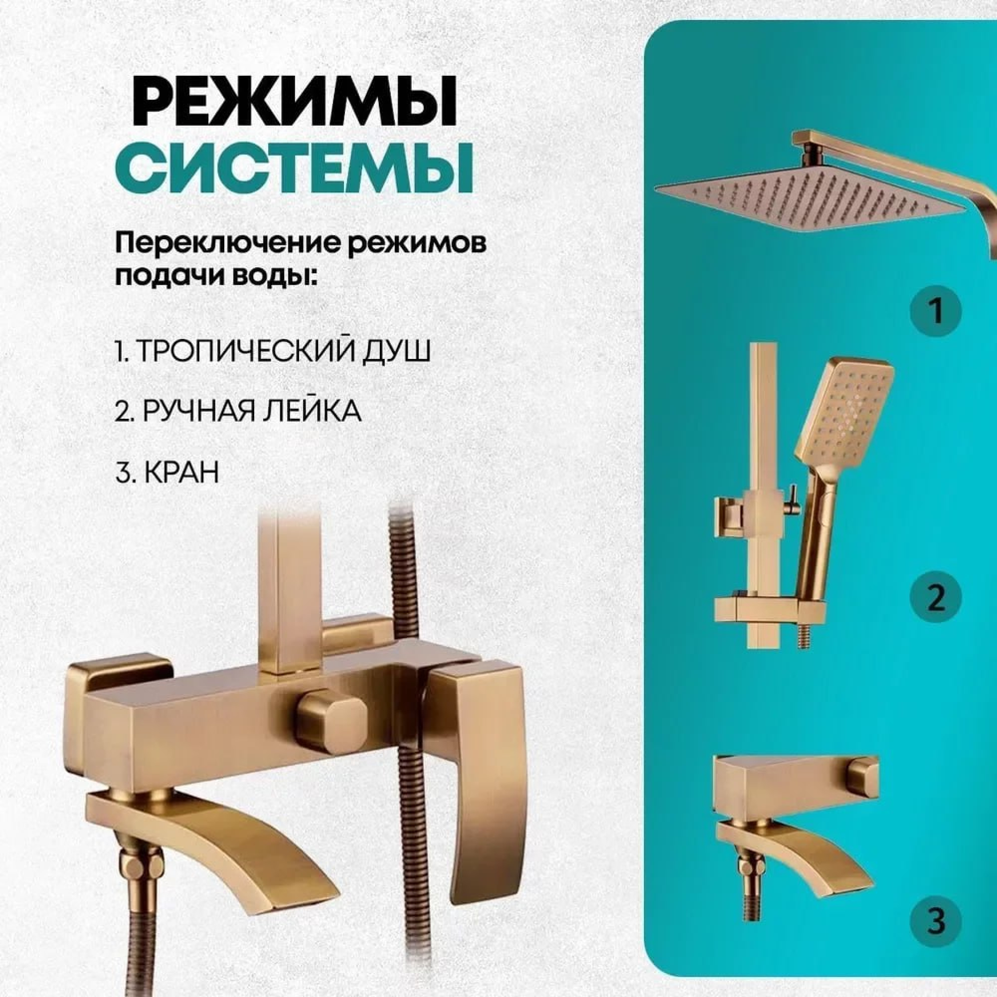 Комплект Grocenberg  #07BR Душевая система Grocenberg GB7007-1, смеситель Grocenberg GB2007, гигиенический душ Grocenberg GB002 в цвете бронза фото-6