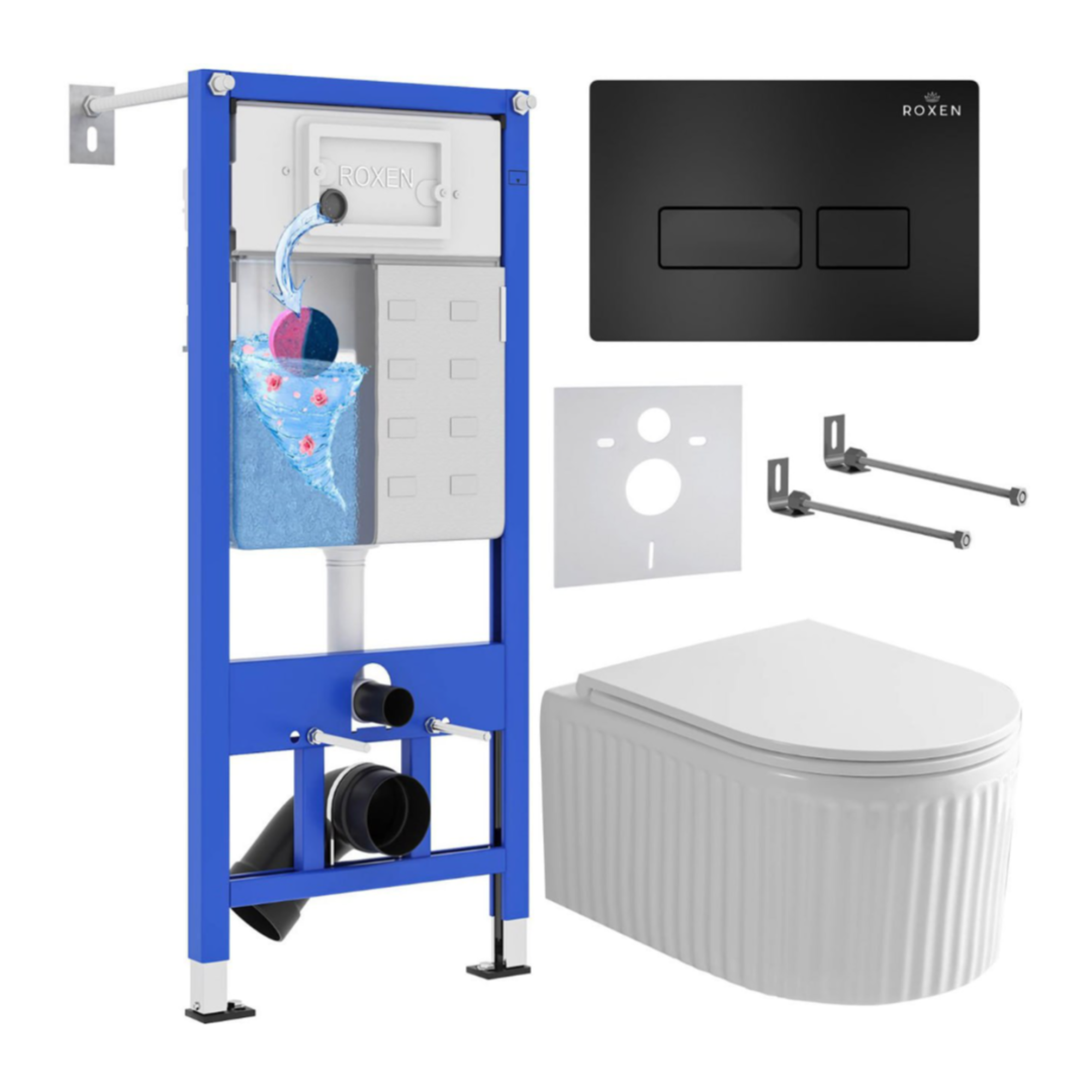 Унитаз подвесной Roxen Royal Matt в комплекте с инсталляцией StounFix Dual Fresh 6 в 1 968211 (кнопка: черный) - фото1