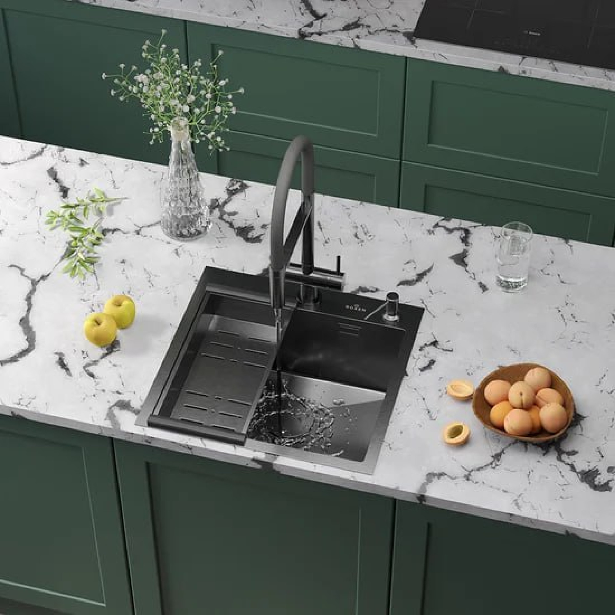 Кухонная мойка Roxen Simple 560220-50B PVD графит (с коландером и дозатором) - фото2 Кухонная мойка Roxen Simple 560220-50B PVD графит (с коландером и дозатором) - фото2