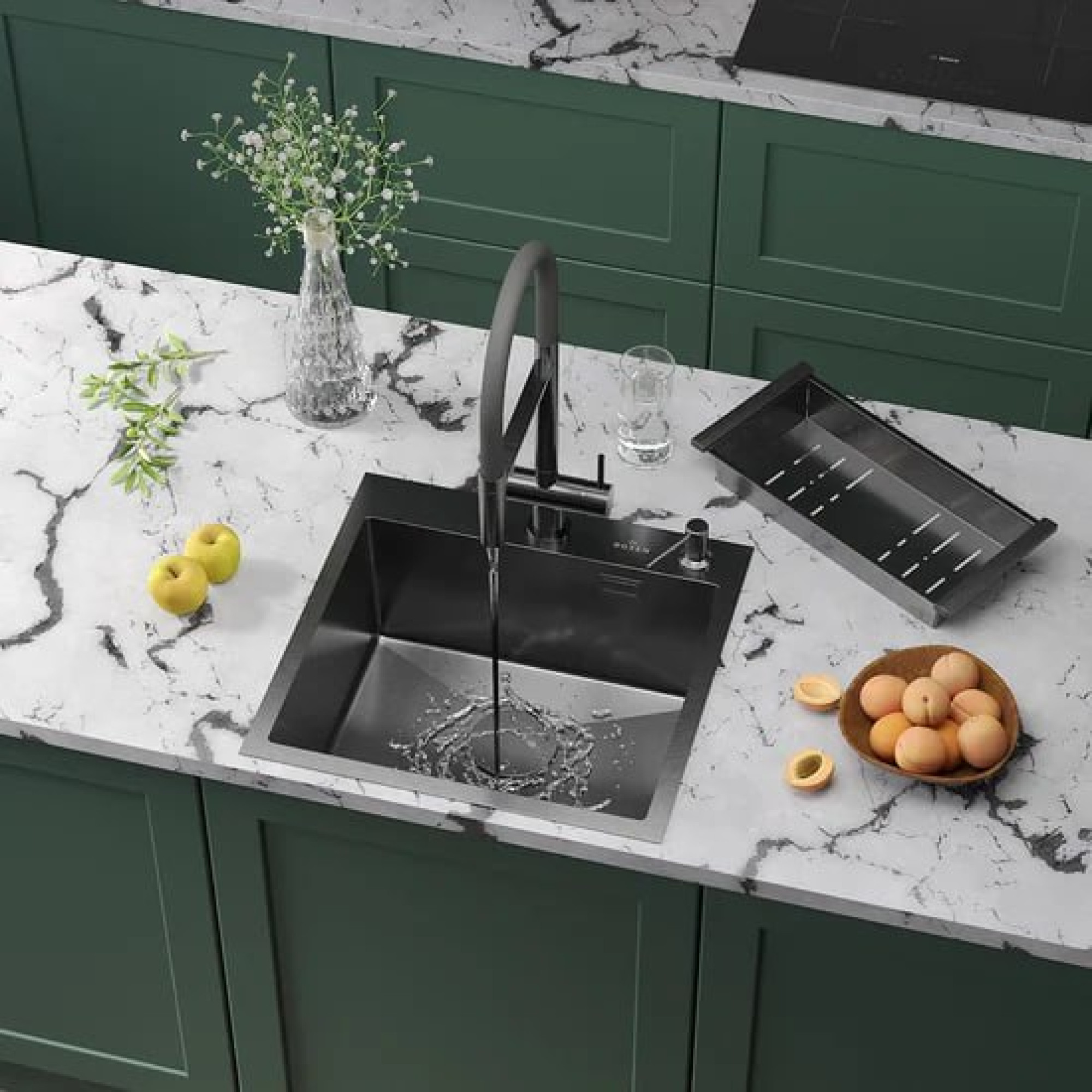 Кухонная мойка Roxen Simple 560220-50B PVD графит (с коландером и дозатором) - фото1 Кухонная мойка Roxen Simple 560220-50B PVD графит (с коландером и дозатором) - фото1