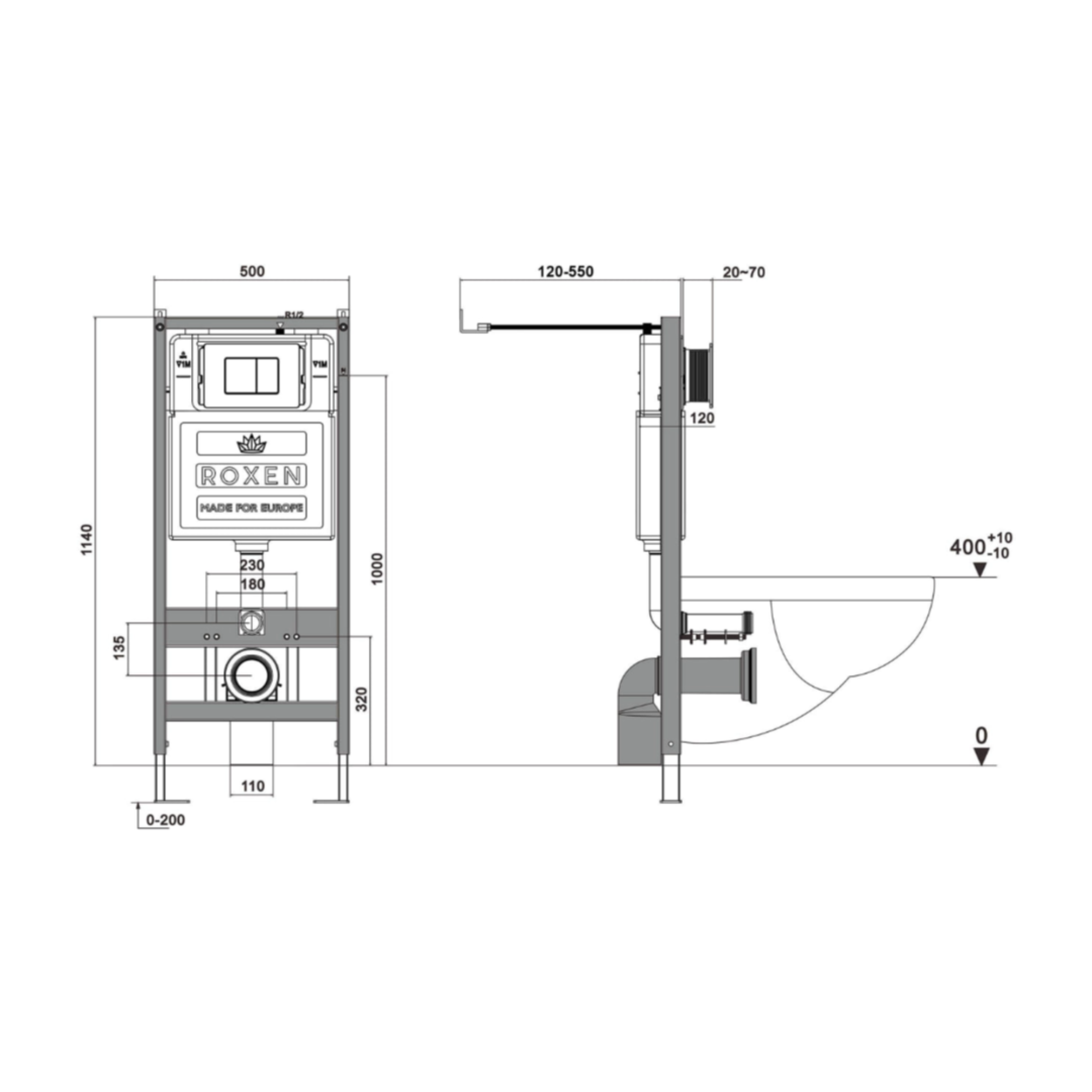 Унитаз подвесной Roxen Royal Matt в комплекте с инсталляцией StounFix Dual Fresh 6 в 1 968211 (кнопка: черный) фото-8