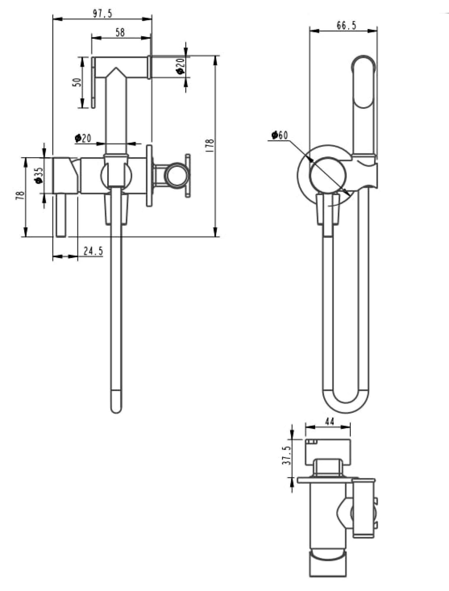 Комплект Grocenberg Душевая система скрытого монтажа Grocenberg GB5099CR-2 Смеситель встраиваемый для раковины Grocenberg GB511 Гигиенический душ Grocenberg GB001 Хром фото-4