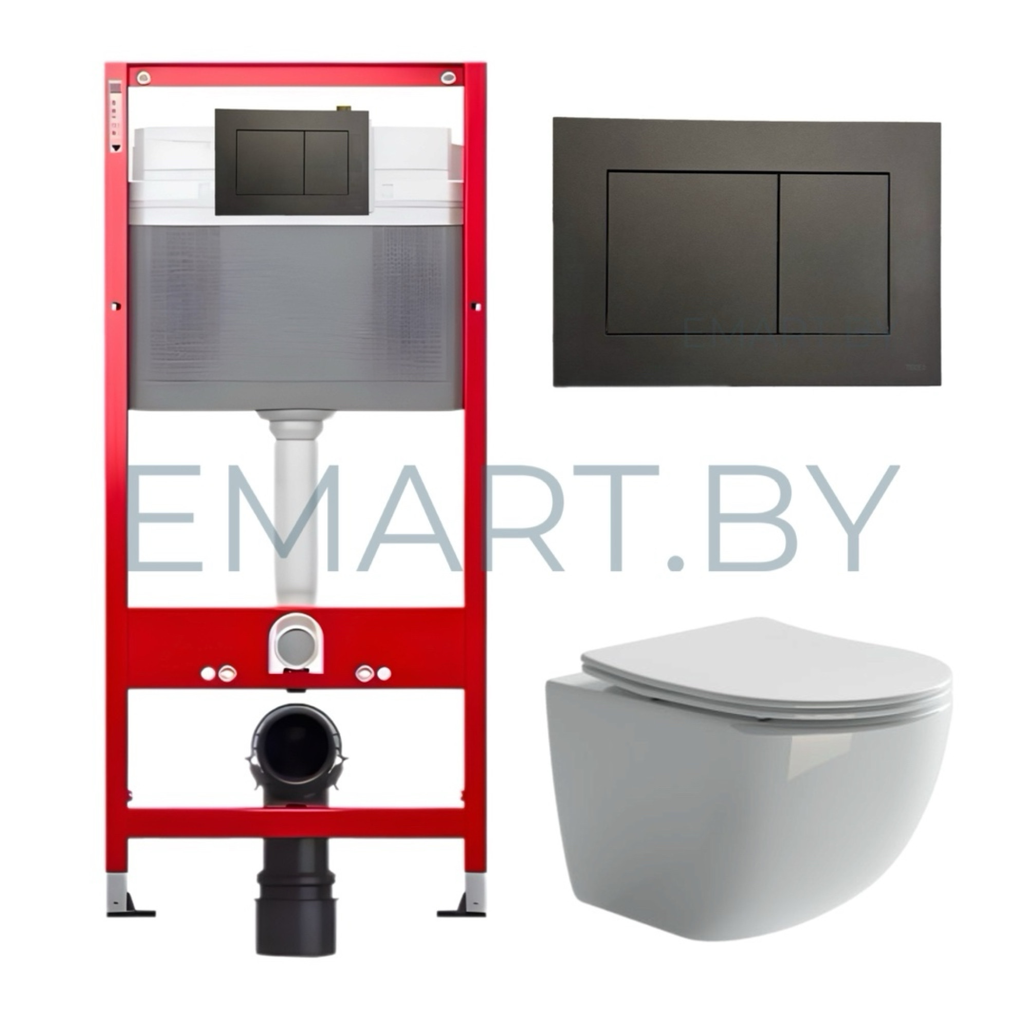 Инсталляция для унитаза Tecebase с клавишей смыва графит + Подвесной унитаз CeramicaNova Forma CN3009 Rimless Soft Close безободковый фото-4