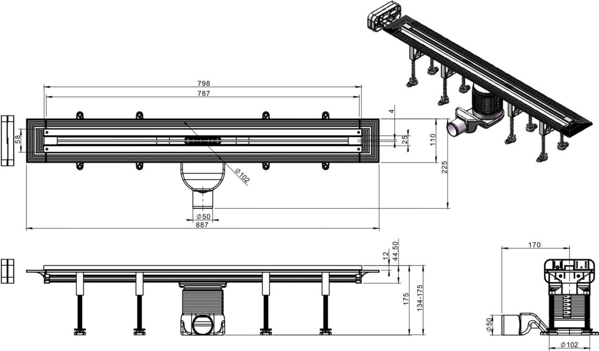 Трап/канал Roxen Razor Gun metal 910100GM фото-10