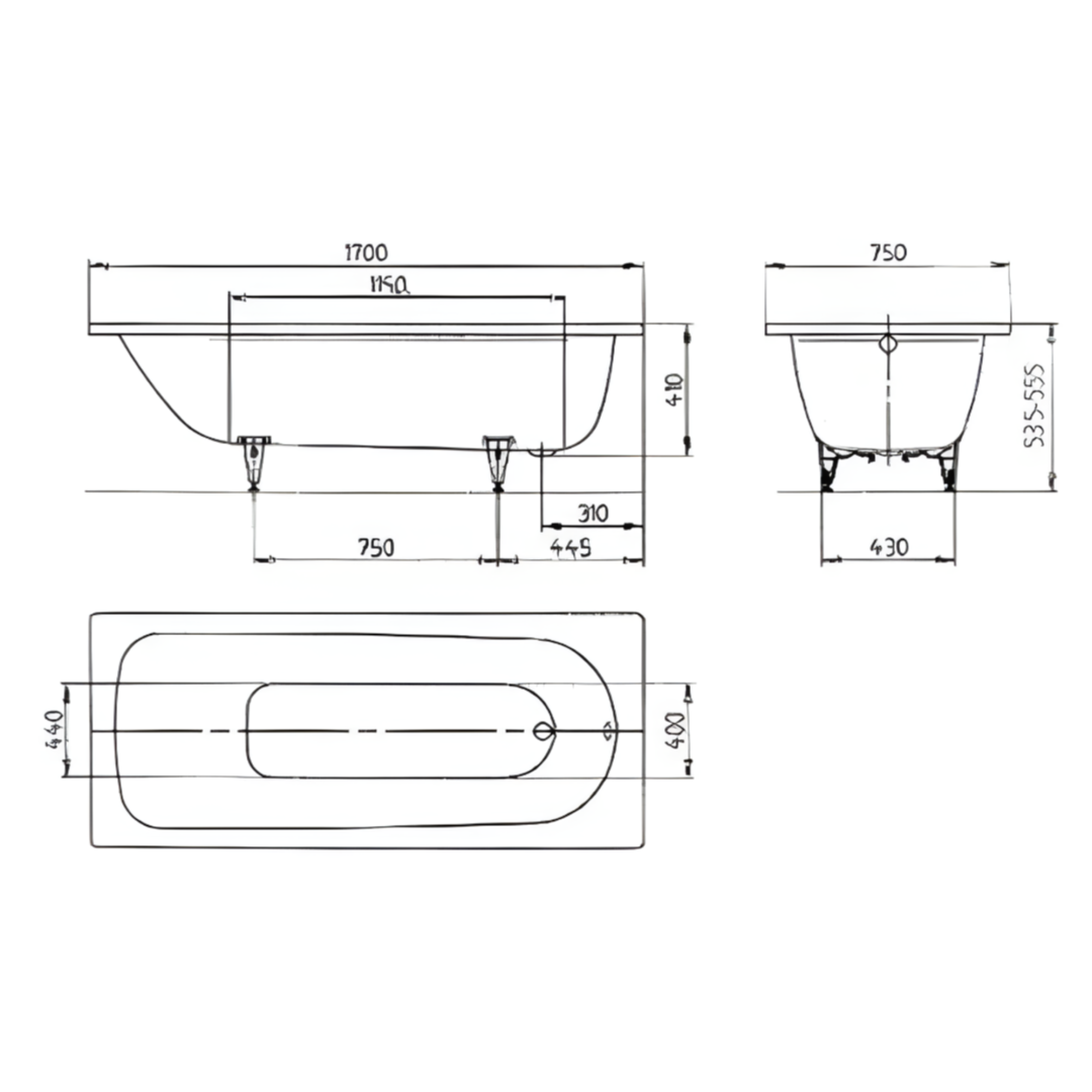 Ванна Kaldewei Saniform Plus 373-1 170x75 (с ножками) - фото2