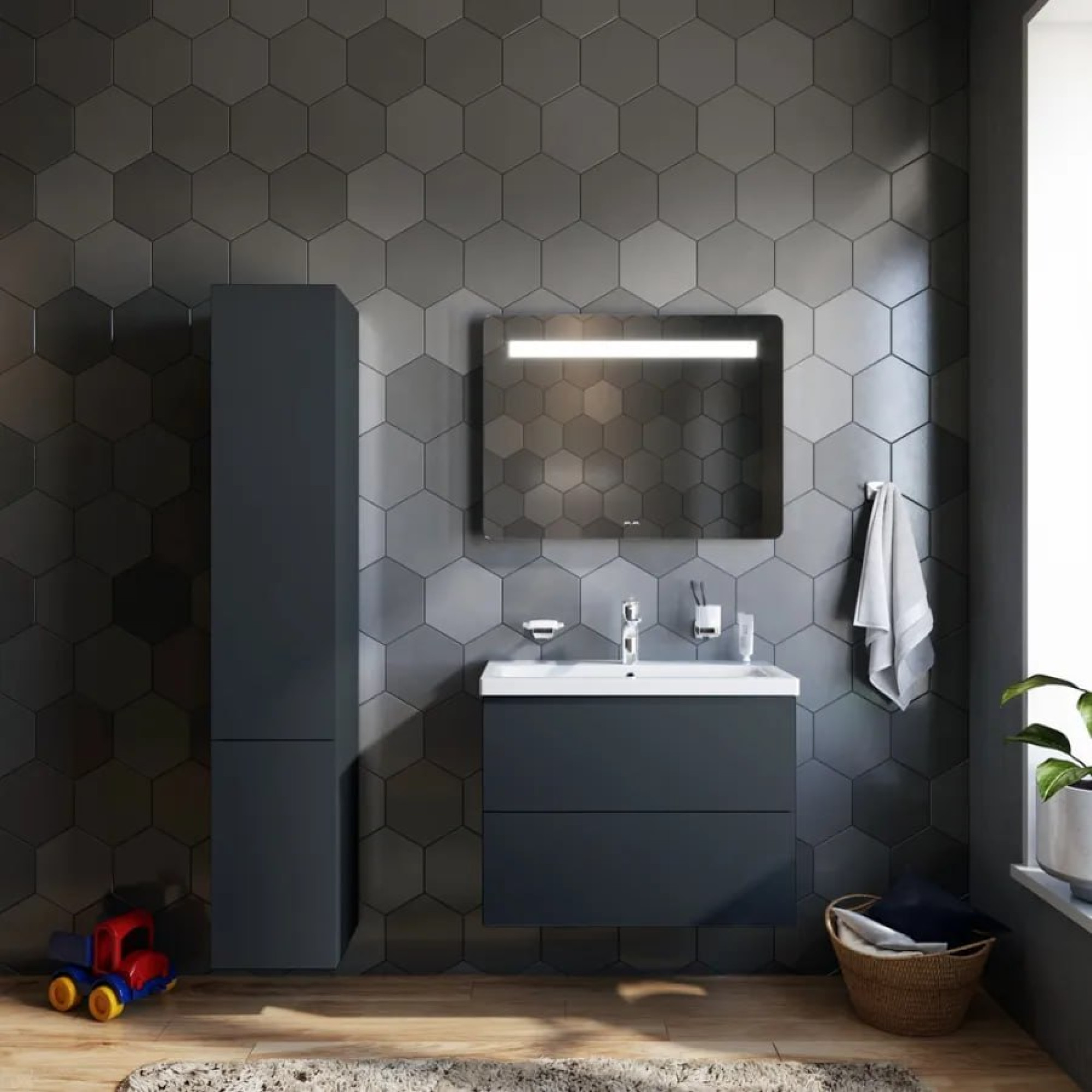 Мебель для ванных комнат AM.PM Тумба под умывальник Gem 75 M90FHX07522GM (2 ящика, графит) фото-5