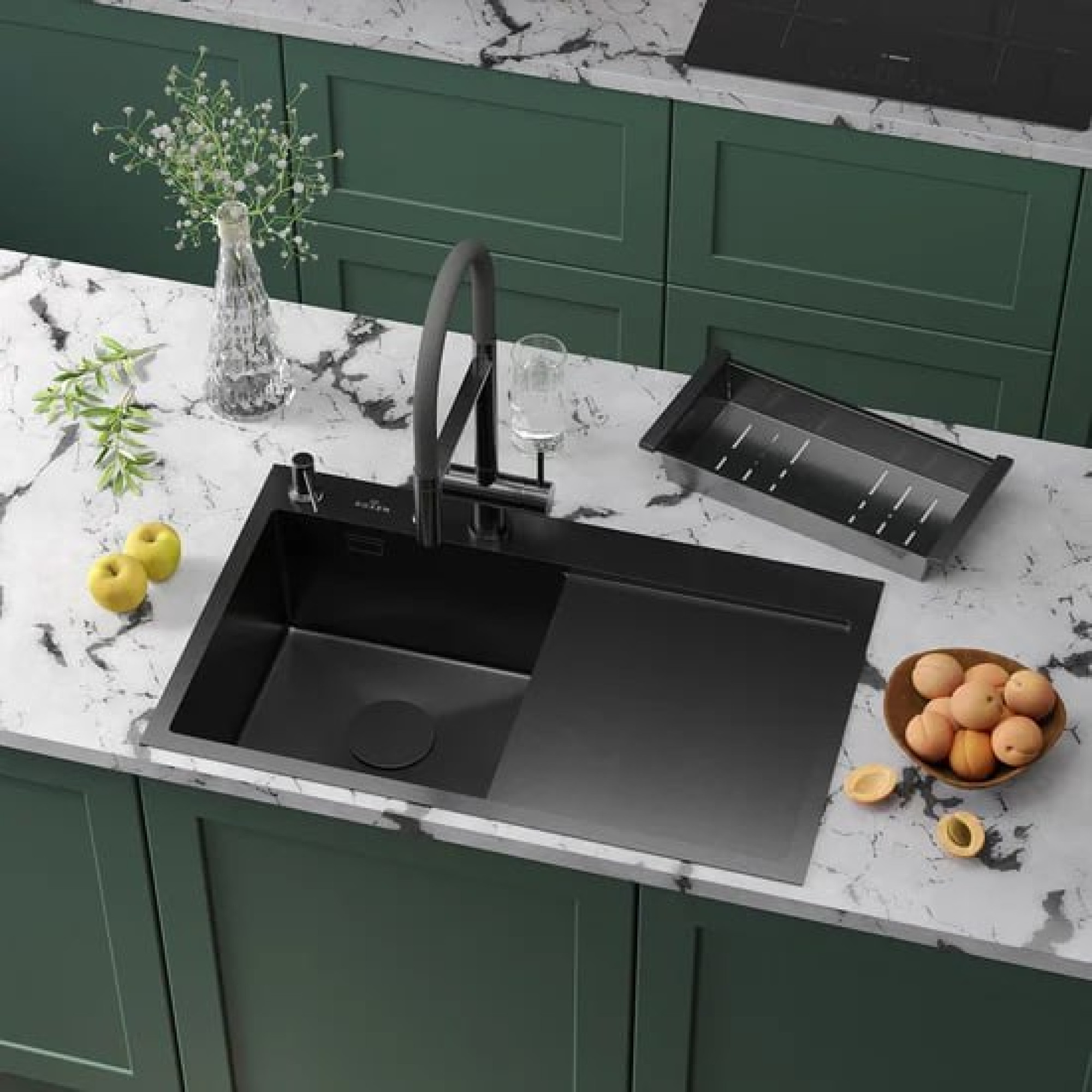 Кухонная мойка Roxen Vespa 560230-70LB PVD графит (с коландером и дозатором) - фото2