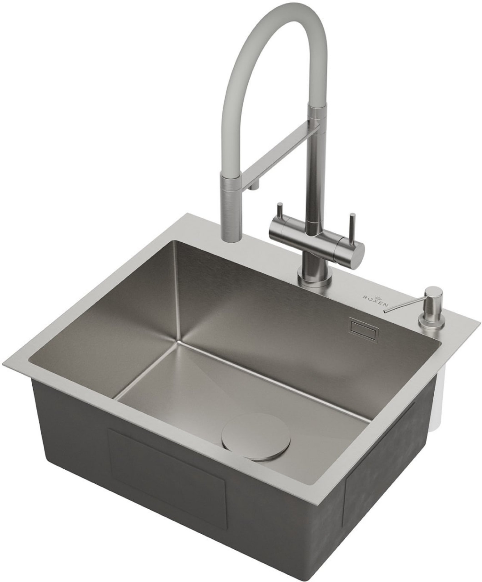 Кухонная мойка Roxen Simple 560220-55 сатин (с коландером и дозатором) фото-4