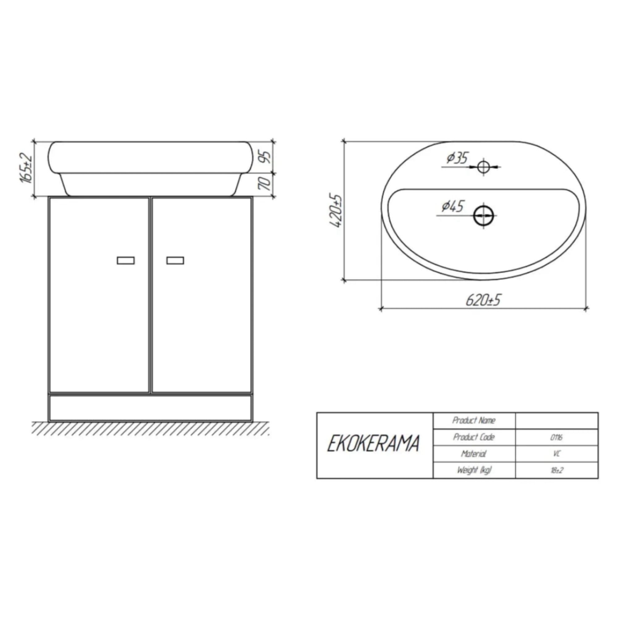 Умывальник Ekokerama Doppio 65 0116 фото-3 Умывальник Ekokerama Doppio 65 0116 фото-3