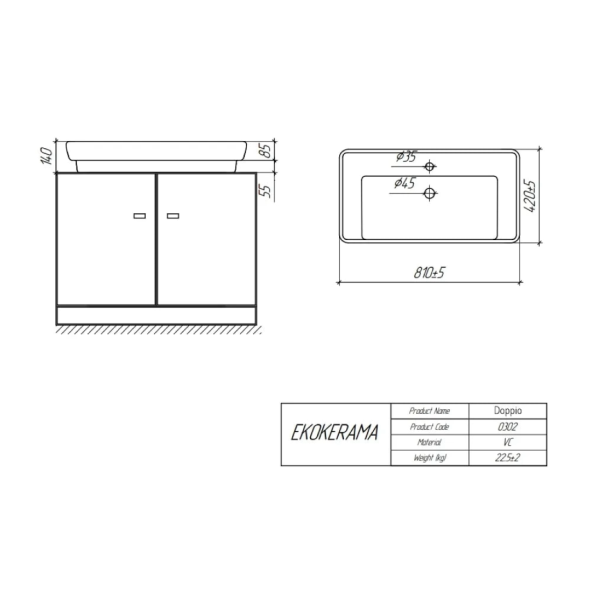 Умывальник Ekokerama Doppio 80 0117 фото-4 Умывальник Ekokerama Doppio 80 0117 фото-4